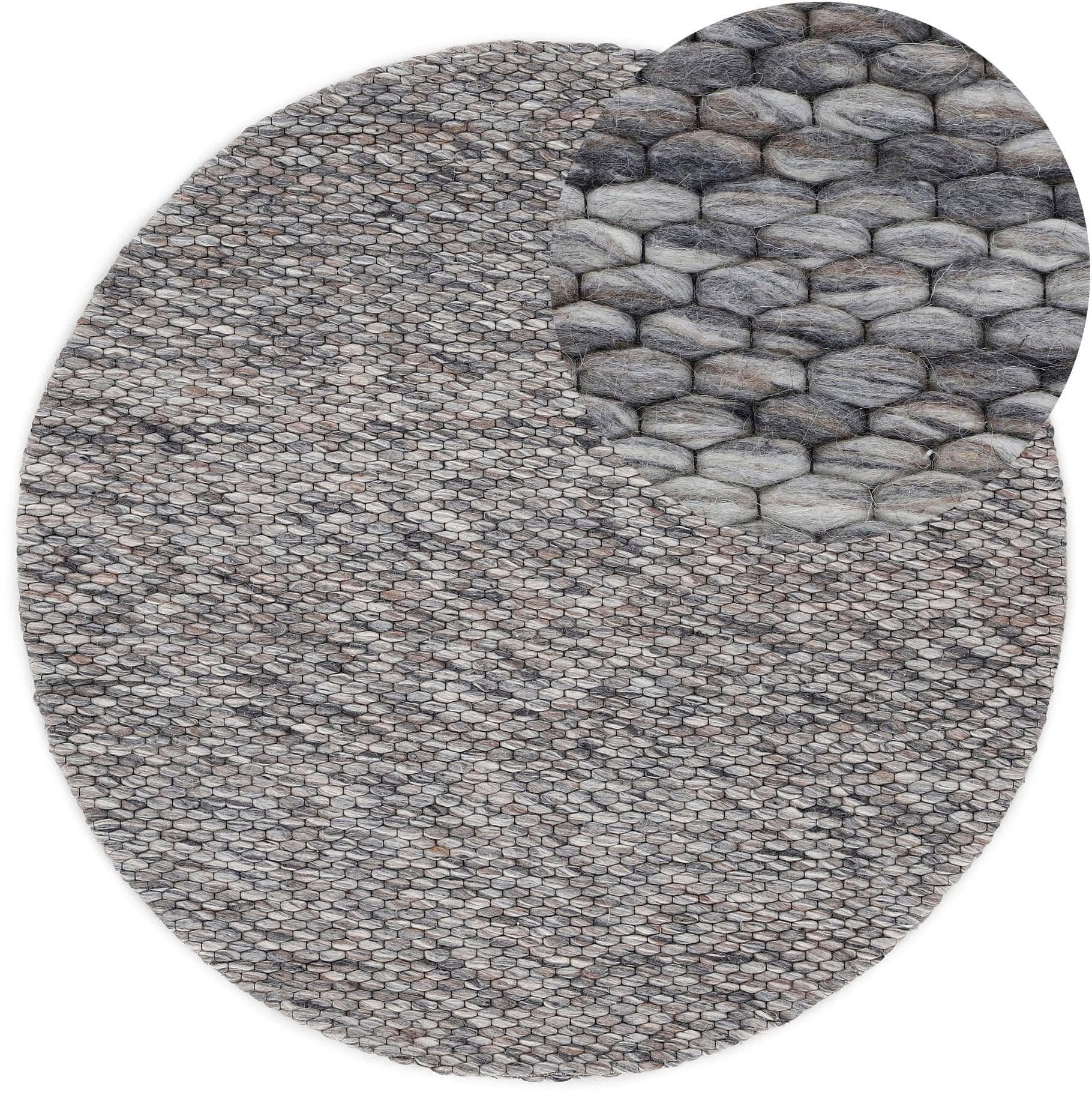 Carpetfine Wollteppich Sina Dunkelgrau Handgewebt Rund