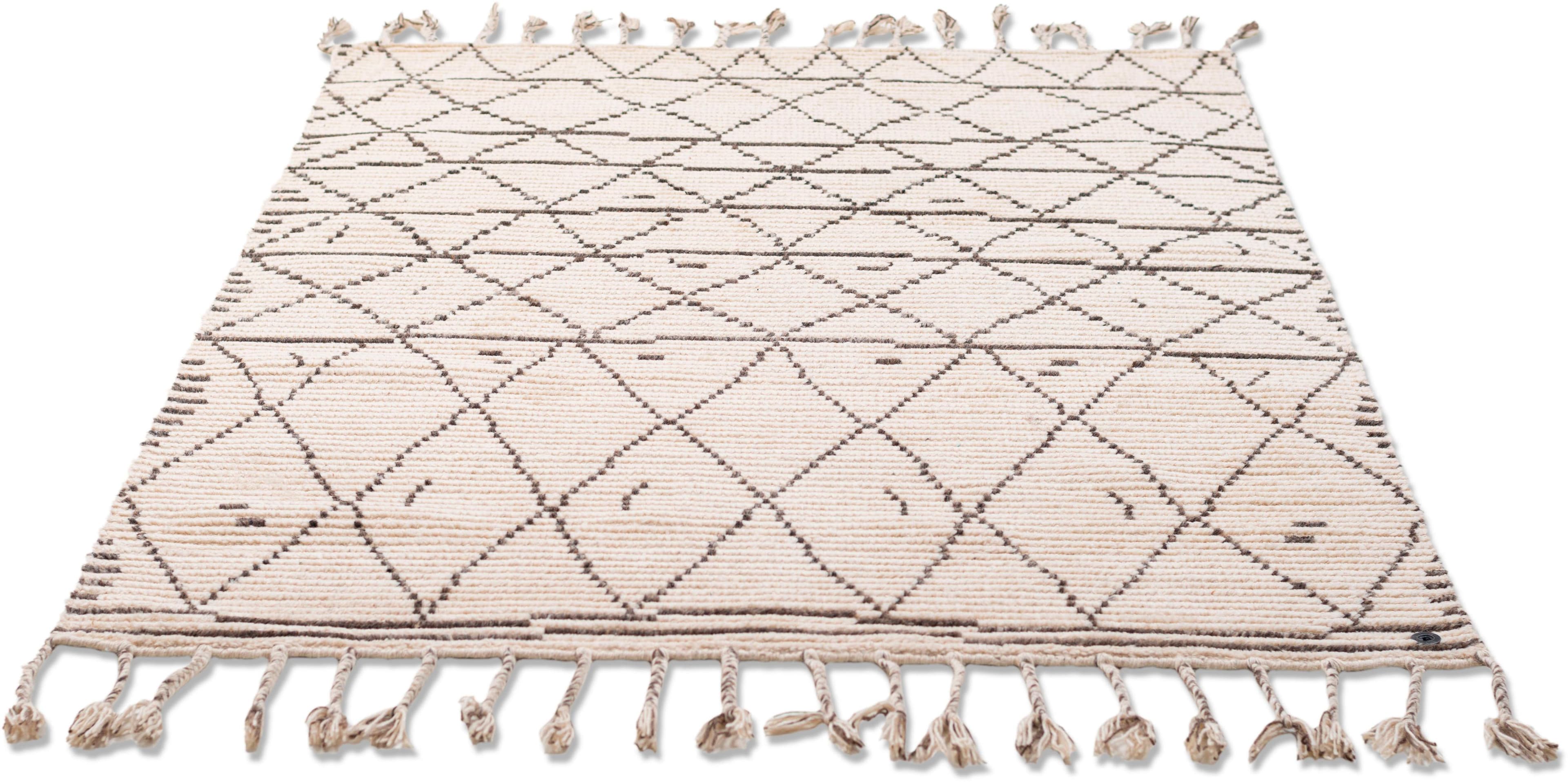Boho-Style Teppich aus Baumwolle und Wolle, beige und natur