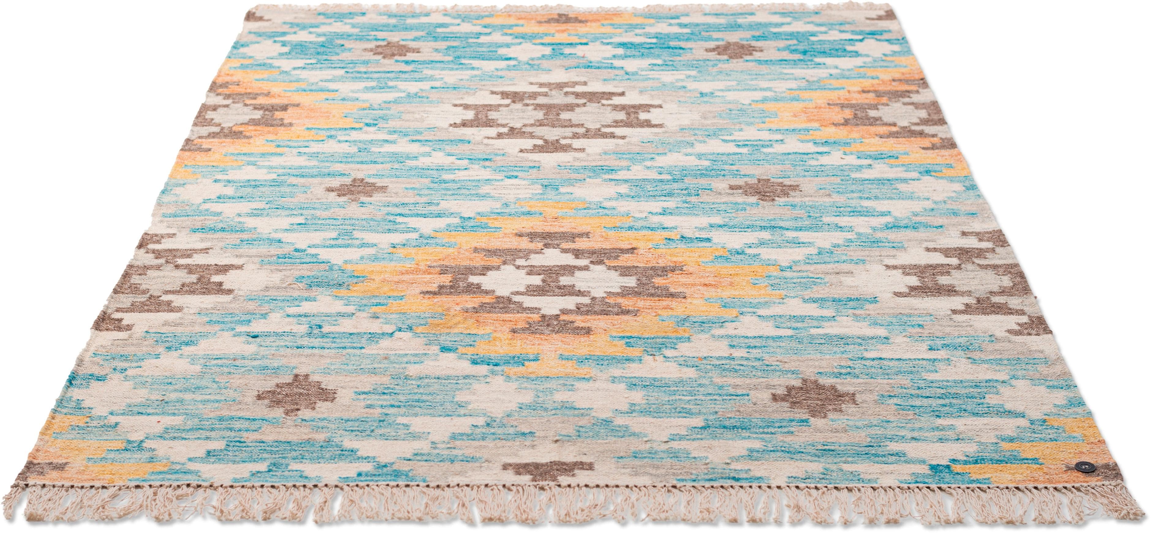 Tom Tailor HOME Teppich Check Kelim Gr. 3 Bunt Türkis/Pastell 140x200 cm Wolle Boho-Style