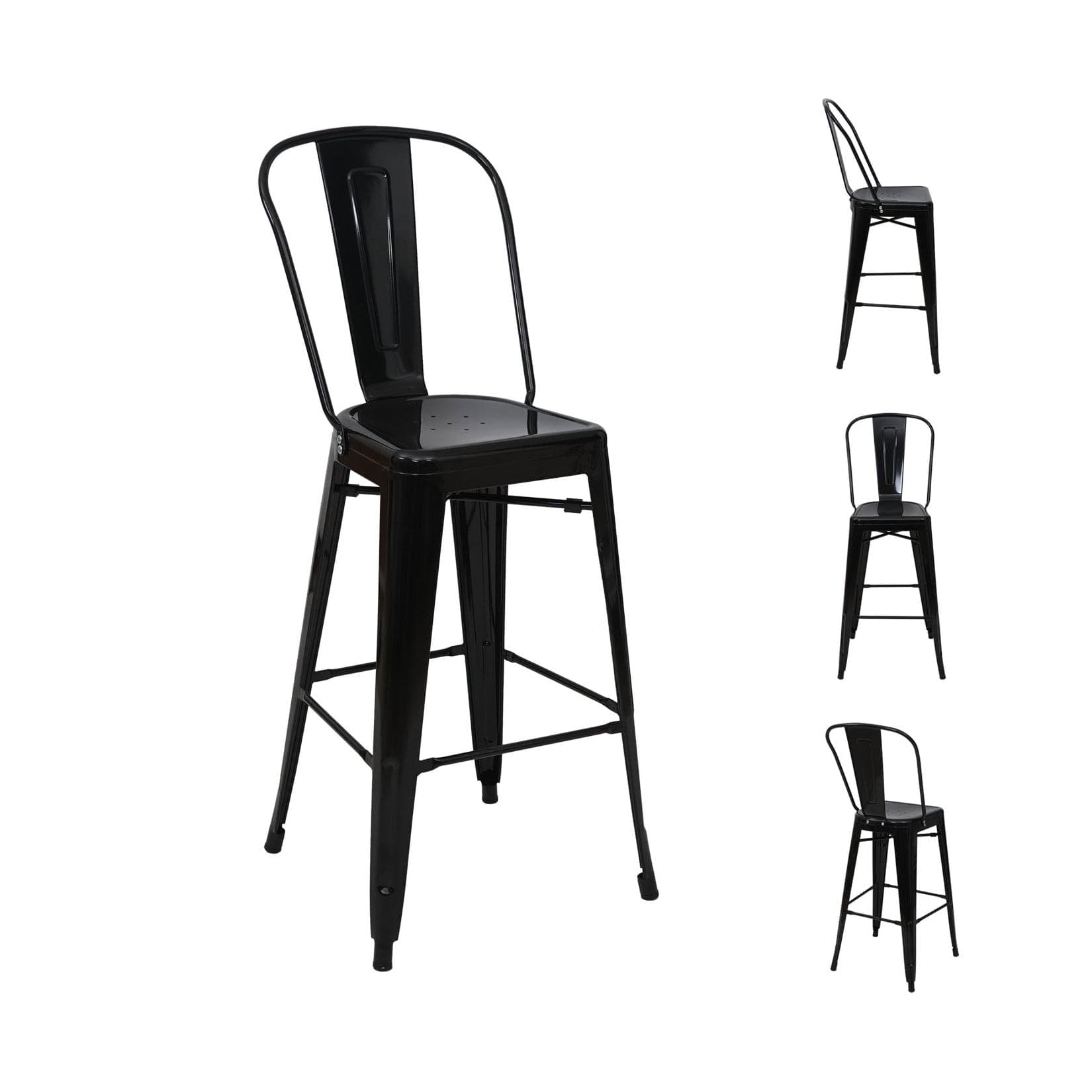 4er-Set Barhocker MCW-A73 Schwarz Metall Industriedesign mit Lehne