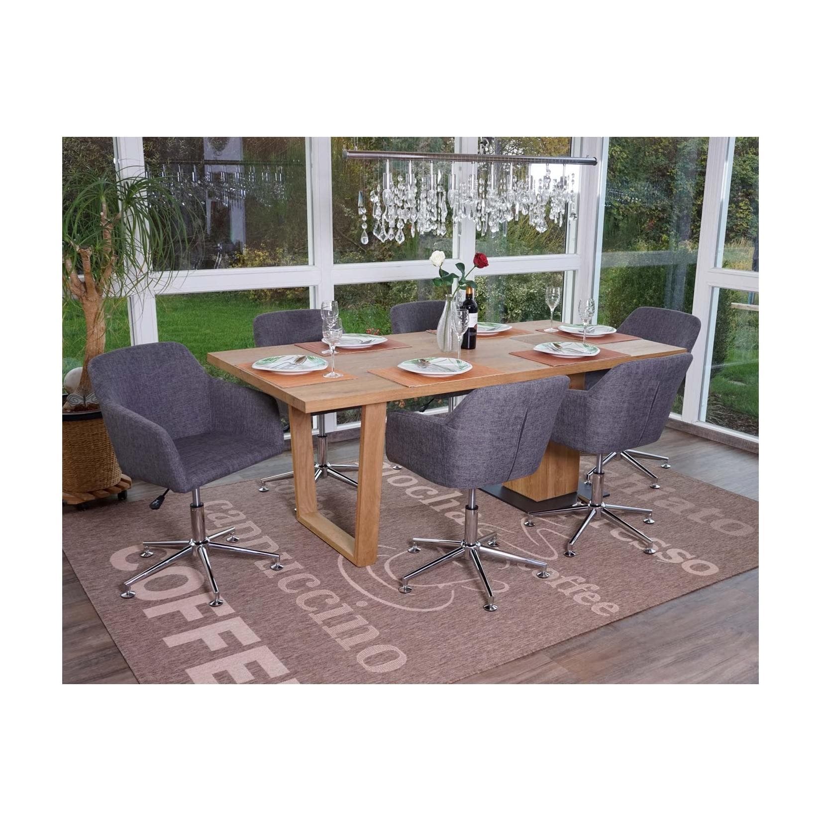 MCW 6er-Set Esszimmerstuhl Grau Höhenverstellbar Textil