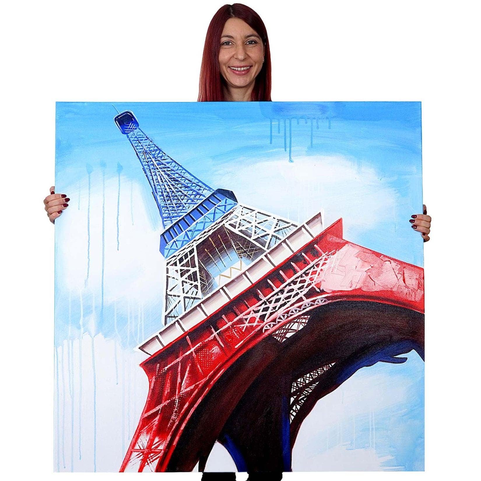 Wandbild Eiffelturm Tricolore 100x100cm Handgemaltes Ölgemälde