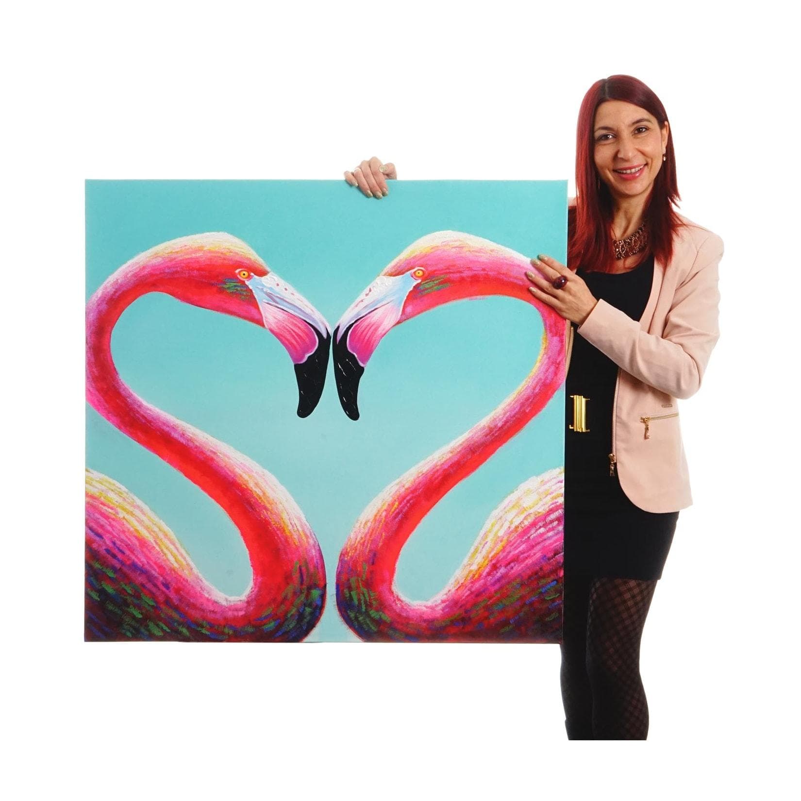 Wandbild Flamingo, 100% Handgemaltes Ölgemälde 90x90cm