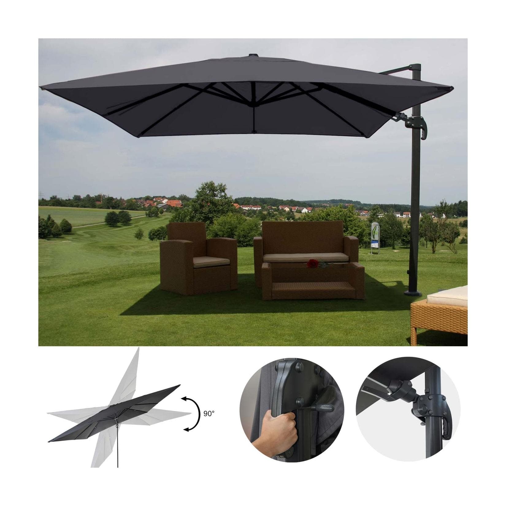 MCW Gastronomie-Ampelschirm 3x4m Anthrazit Polyester/Alu