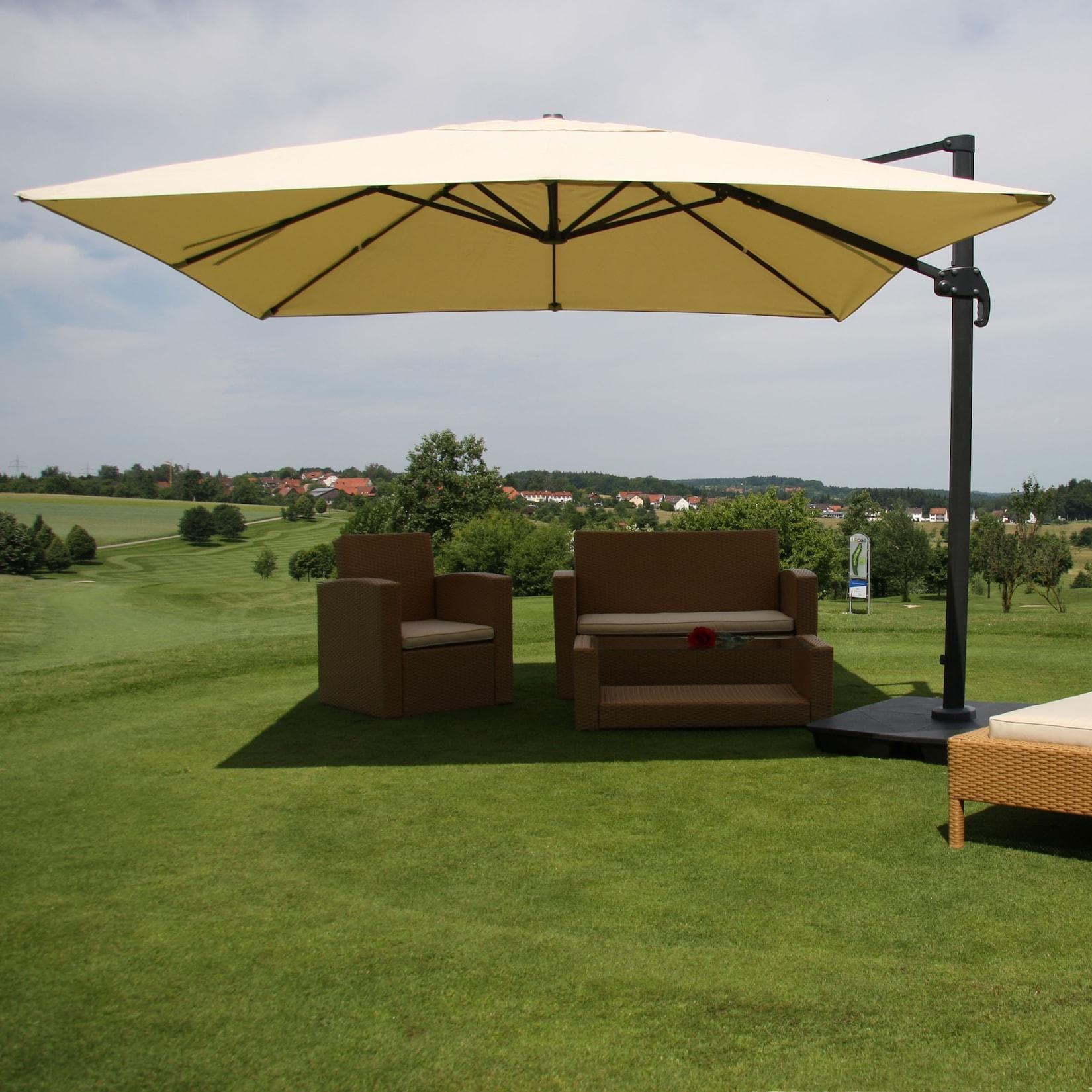 Gastronomie-Ampelschirm MCW-A96, Sonnenschirm 3x3m Polyester Alu/Stahl 23kg Creme