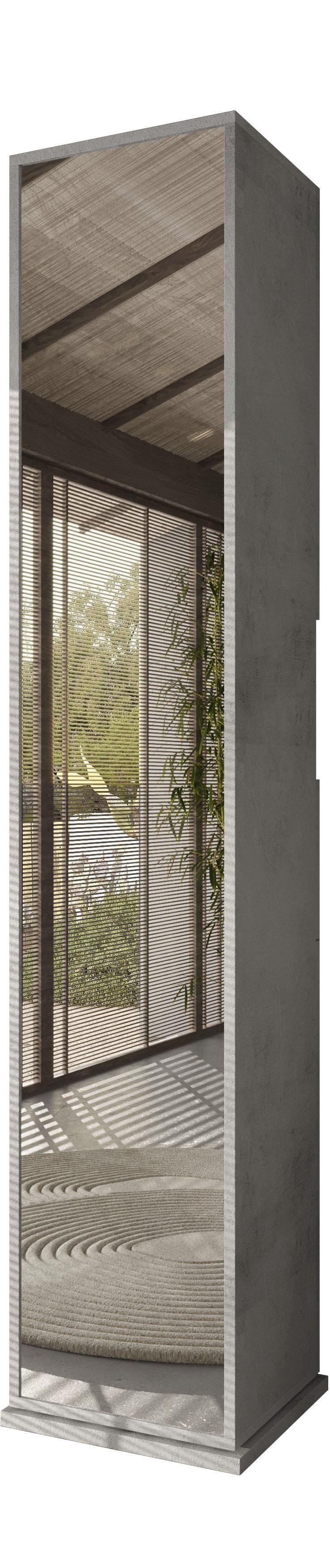 WELLTIME Hochschrank Hamburg Grau Beton-Optik mit Spiegel