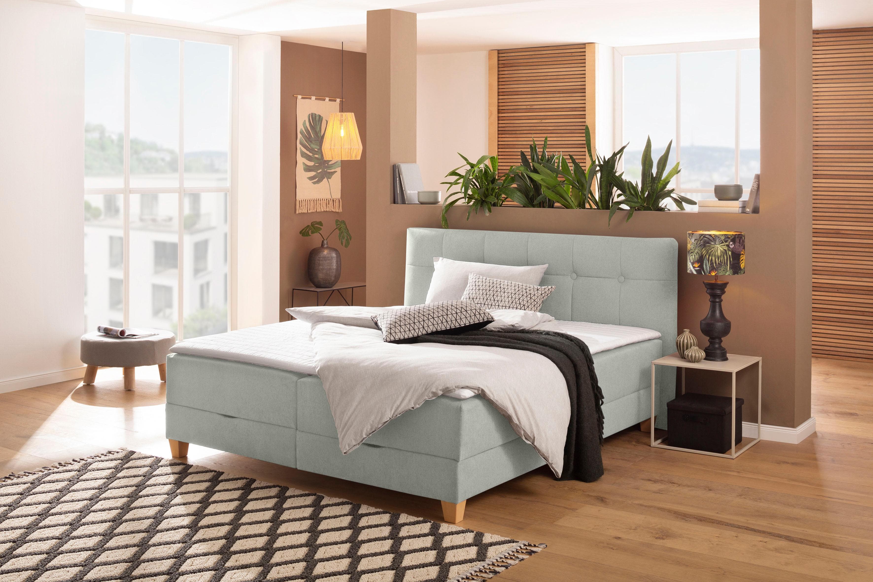HOME AFFAIRE Lonrai Boxbett Taupe mit Bettkasten und Matratze