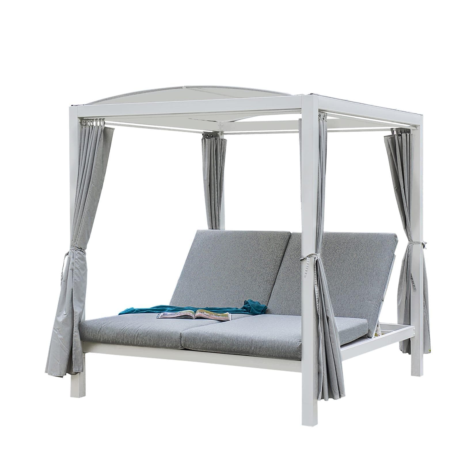 HOME DELUXE Sonnenliege LYON Pavillon Gartenliege mit Vorhängen