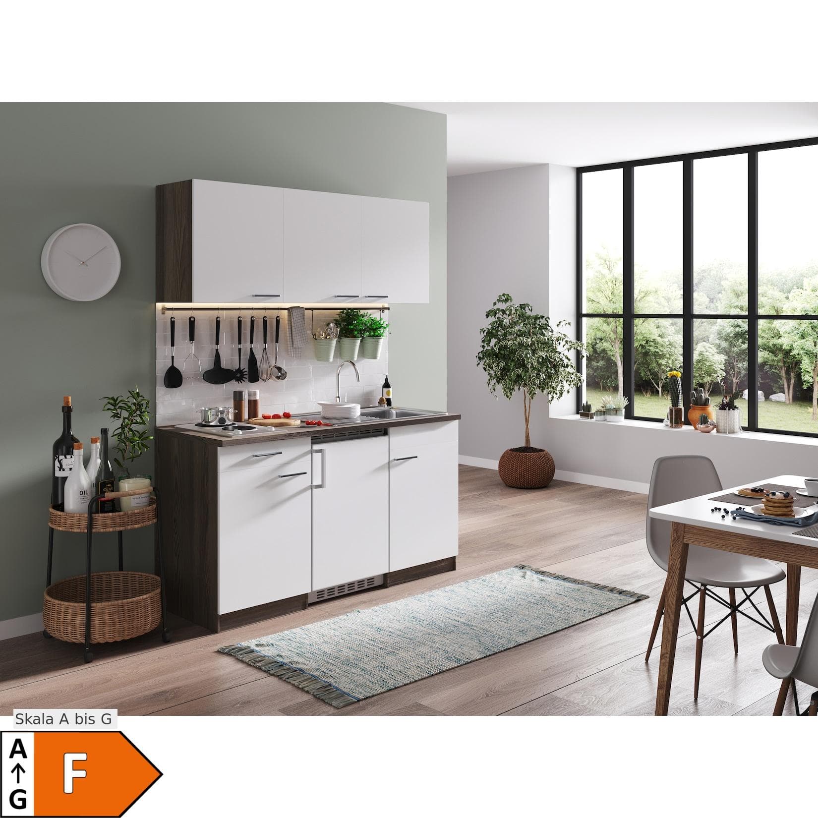 Respekta Küchenzeile KB150EYW 150 cm Weiße Eiche York Nachbildung