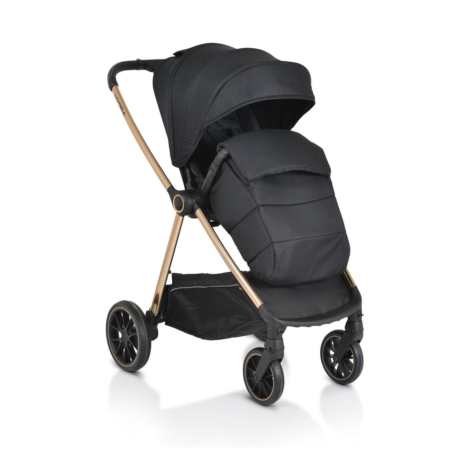 Cangaroo Kinderwagen 2 in 1 Hydra Babywanne Sportsitz Fußabdeckung Moskitonetz Schwarz