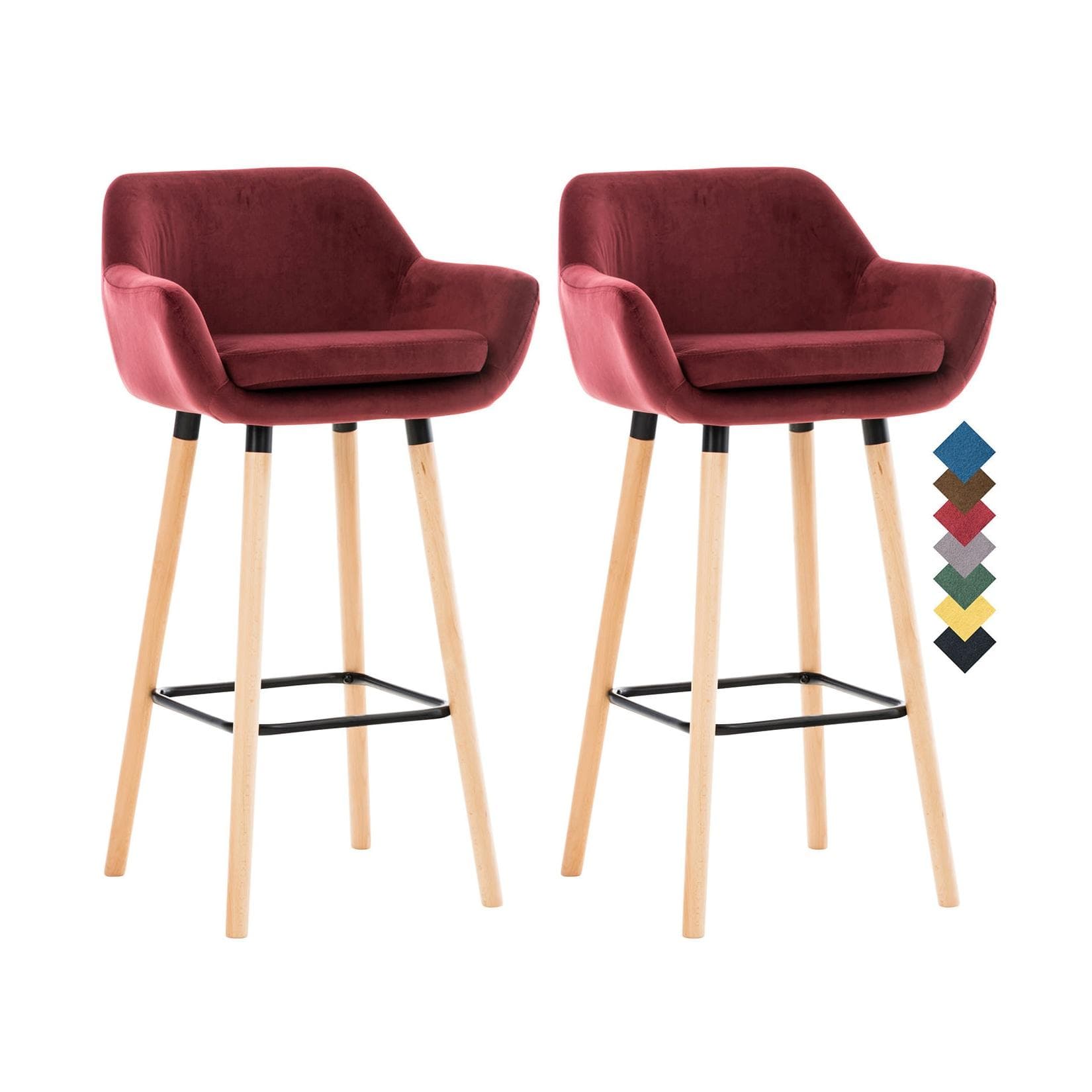CLP Barhocker 2er Set Grant mit Samtbezug und Holzgestell