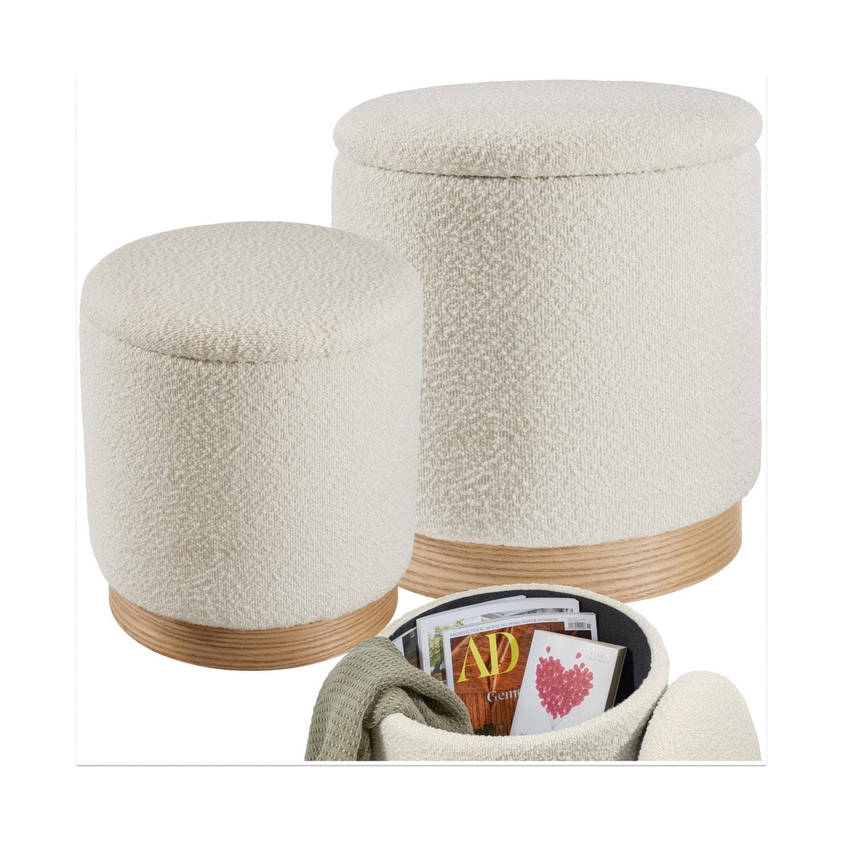 tectake Sitzhocker 2er Set mit Stauraum Beige