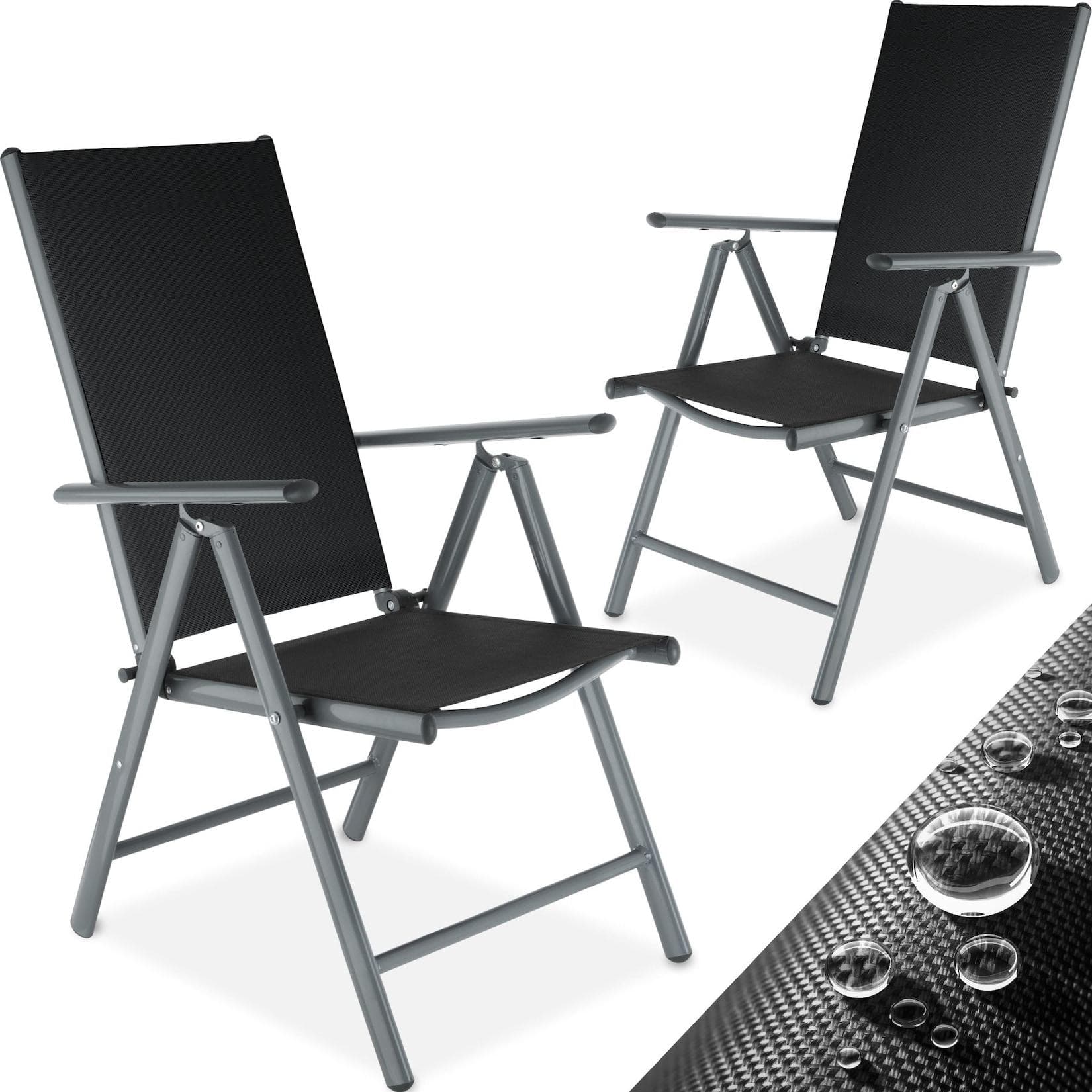 tectake Gartenstuhl Marilena Klappbar Anthrazit/Schwarz 2er Set
