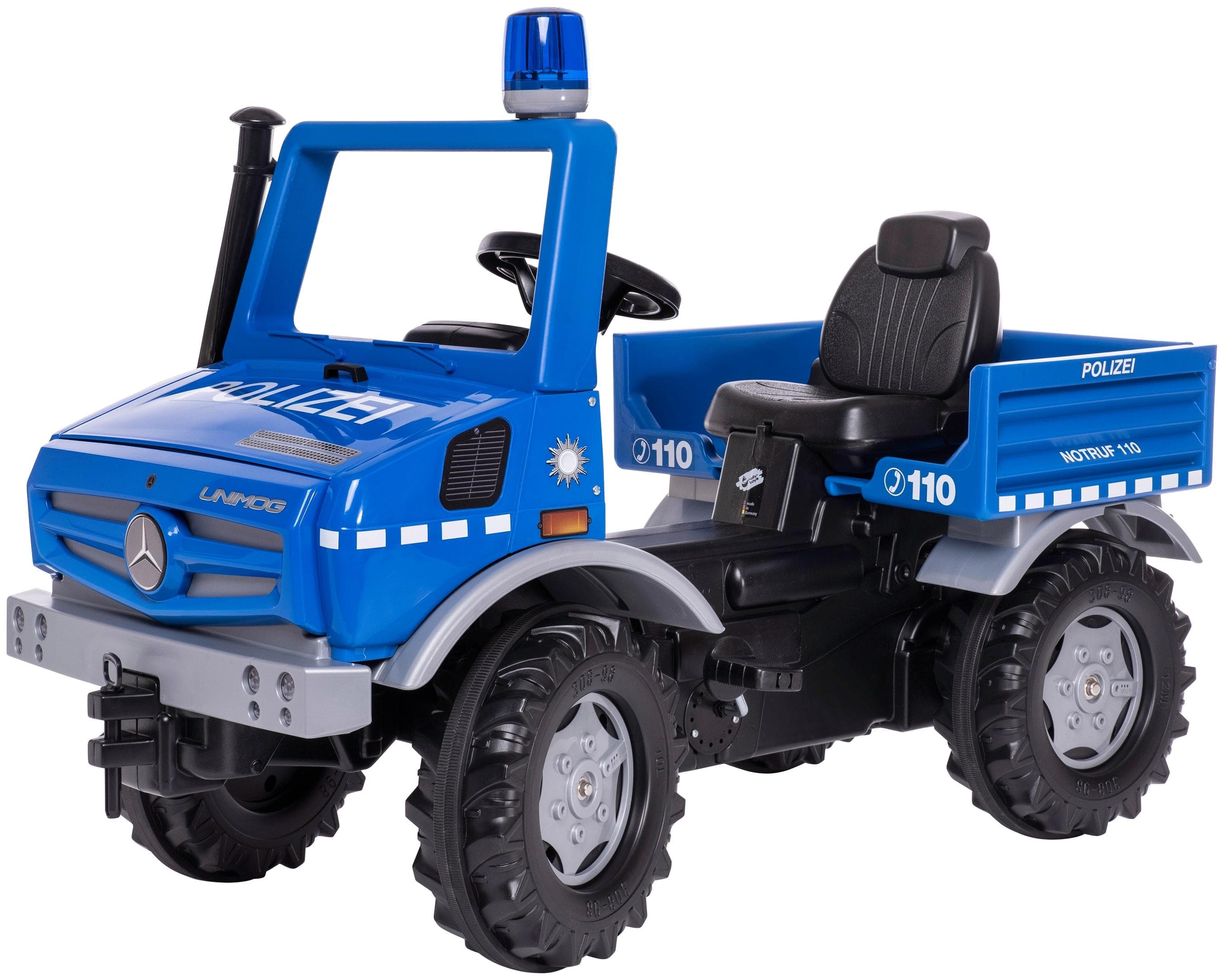 ROLLY TOYS rollyUnimog Polizei Tretfahrzeug Blau mit rollyFlashlight