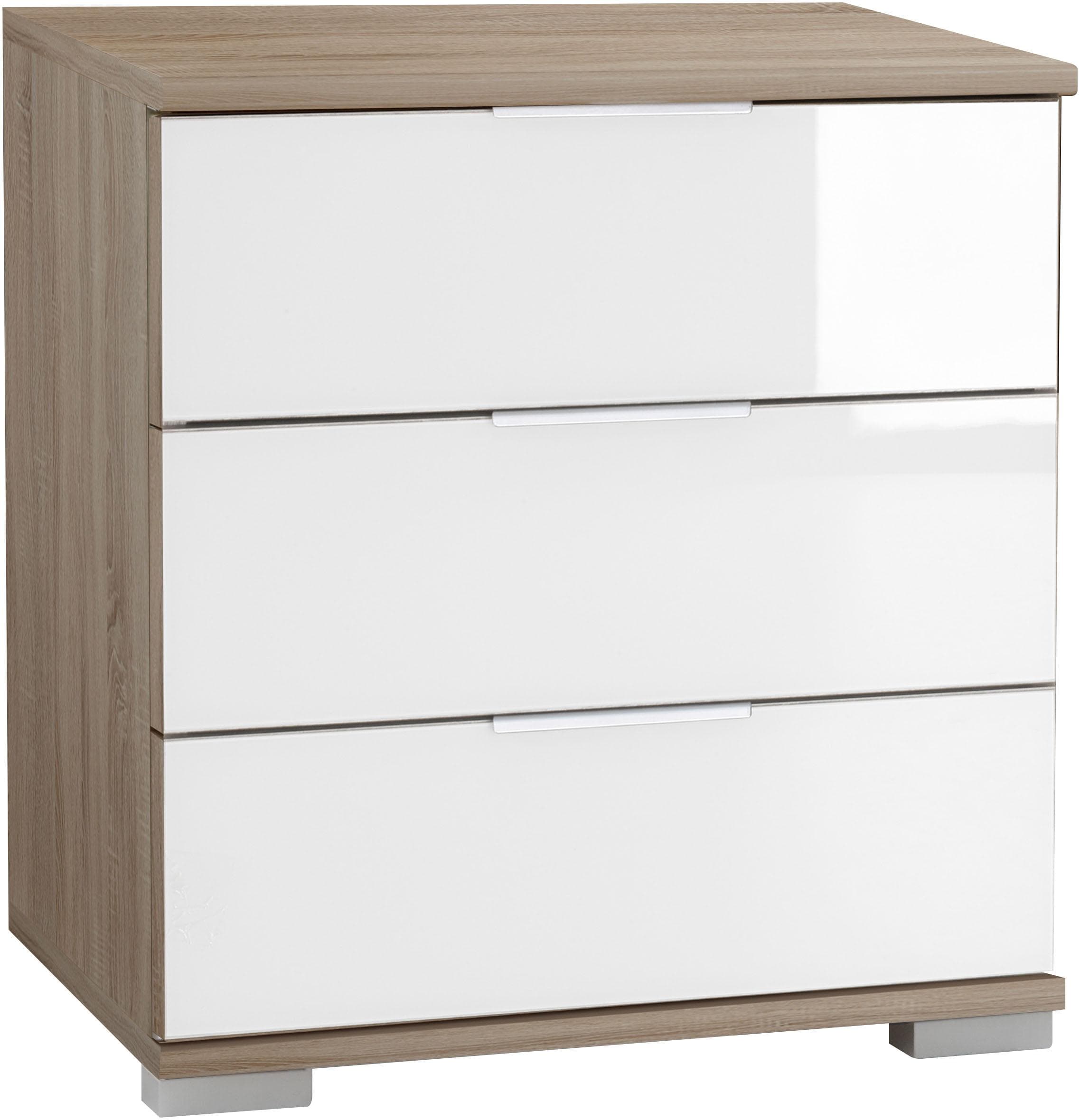 Nachtkonsole mit Glasfront - 3 Schubladen & Ablage in Eiche-Sägerau