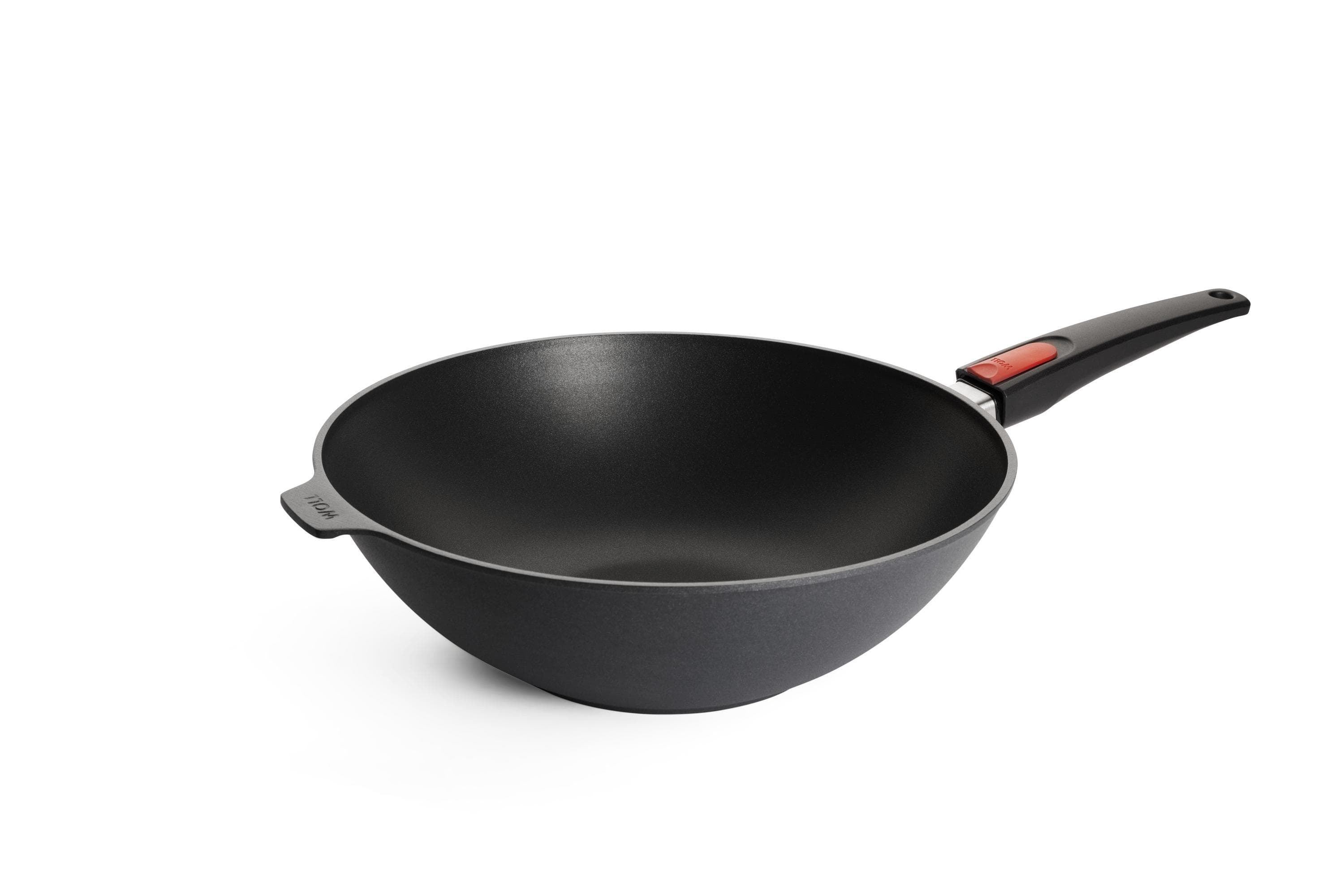 Handgegossener Wok aus Aluminium, grau, anthrazit, 32cm