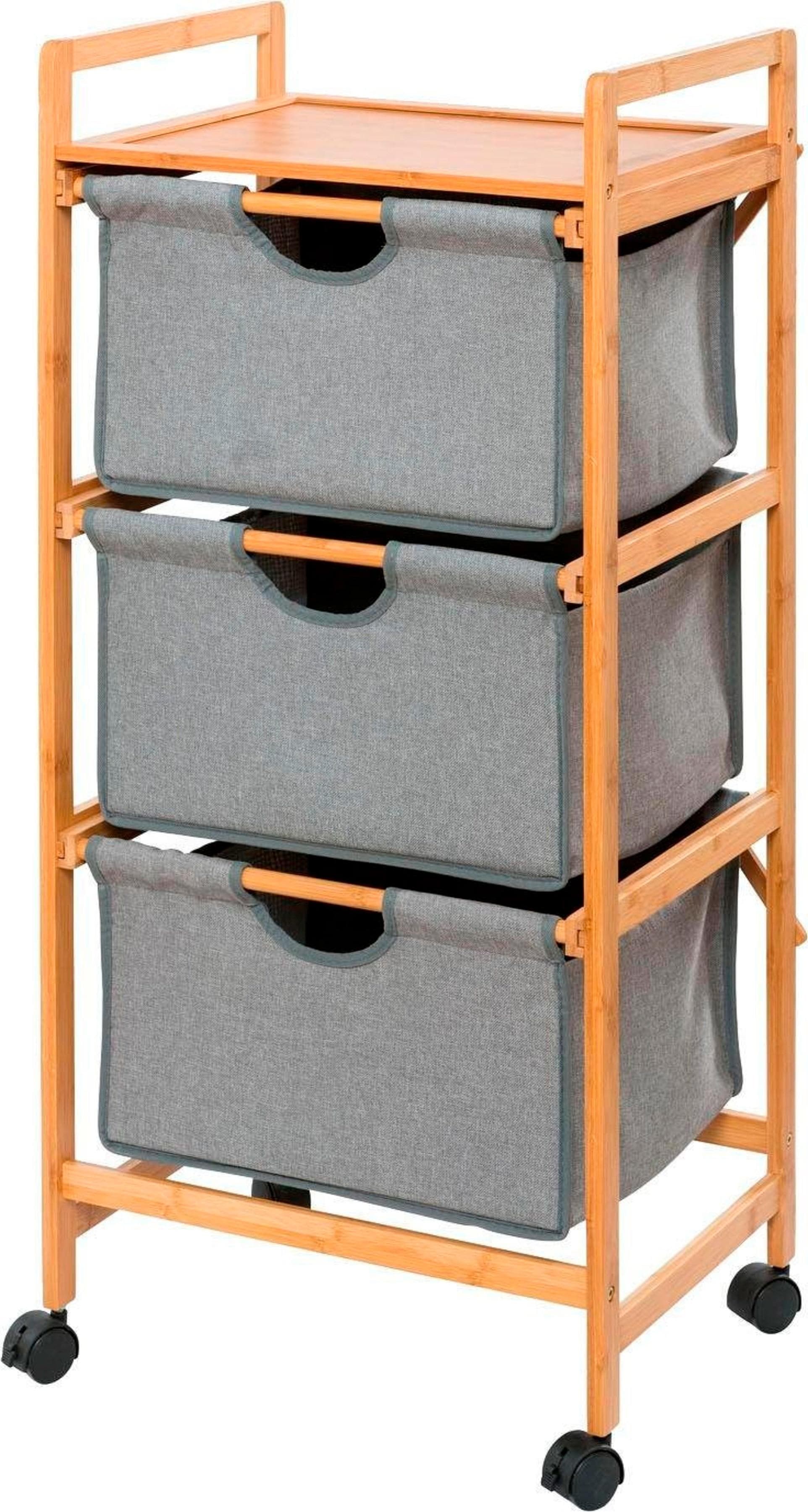 WENKO Rollwagen Bahari Bambus 3 Schubladen Natur/Grau