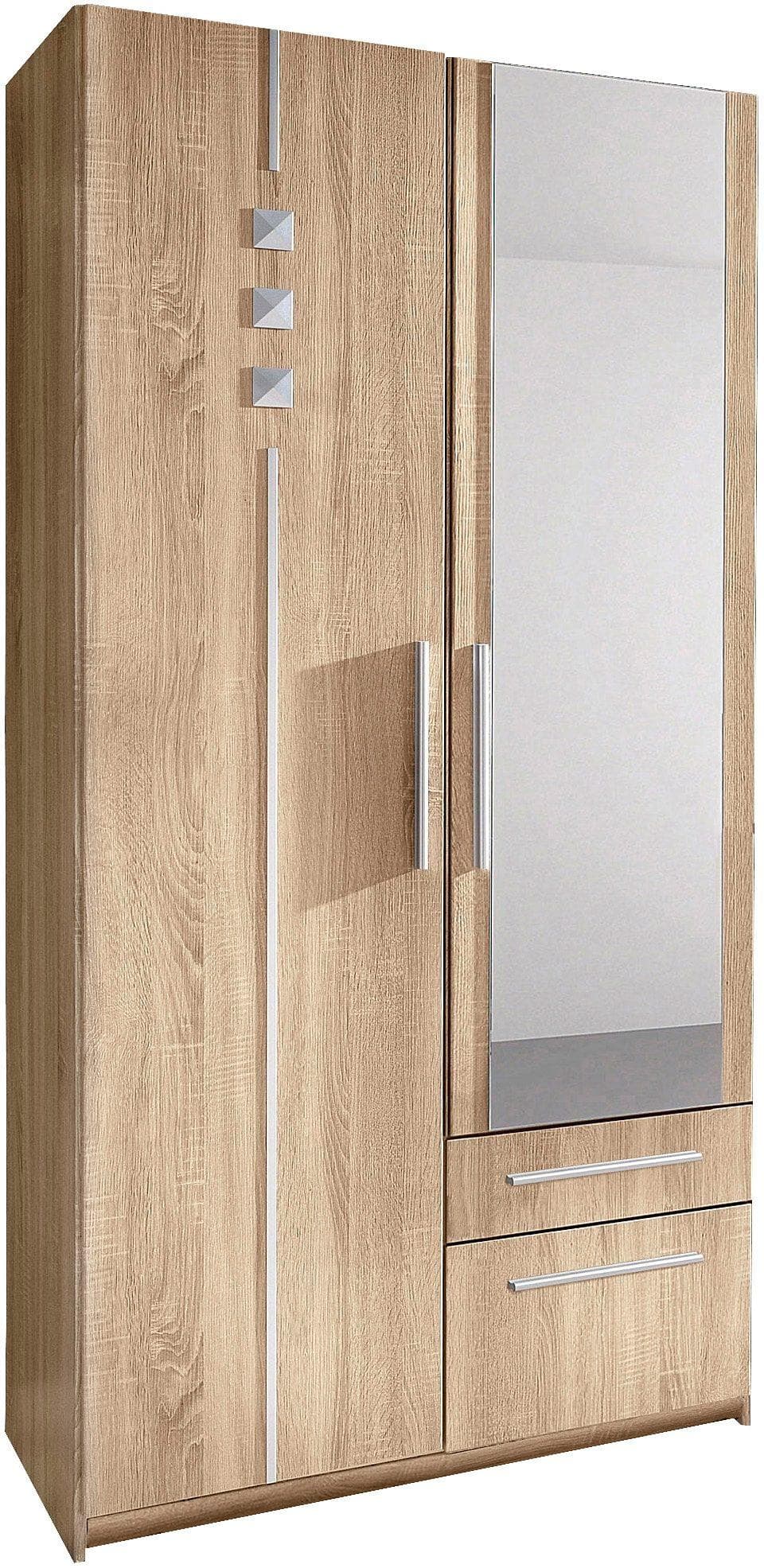 Kleiderschrank PRIESS Braun mit Spiegeltür und Schubladen