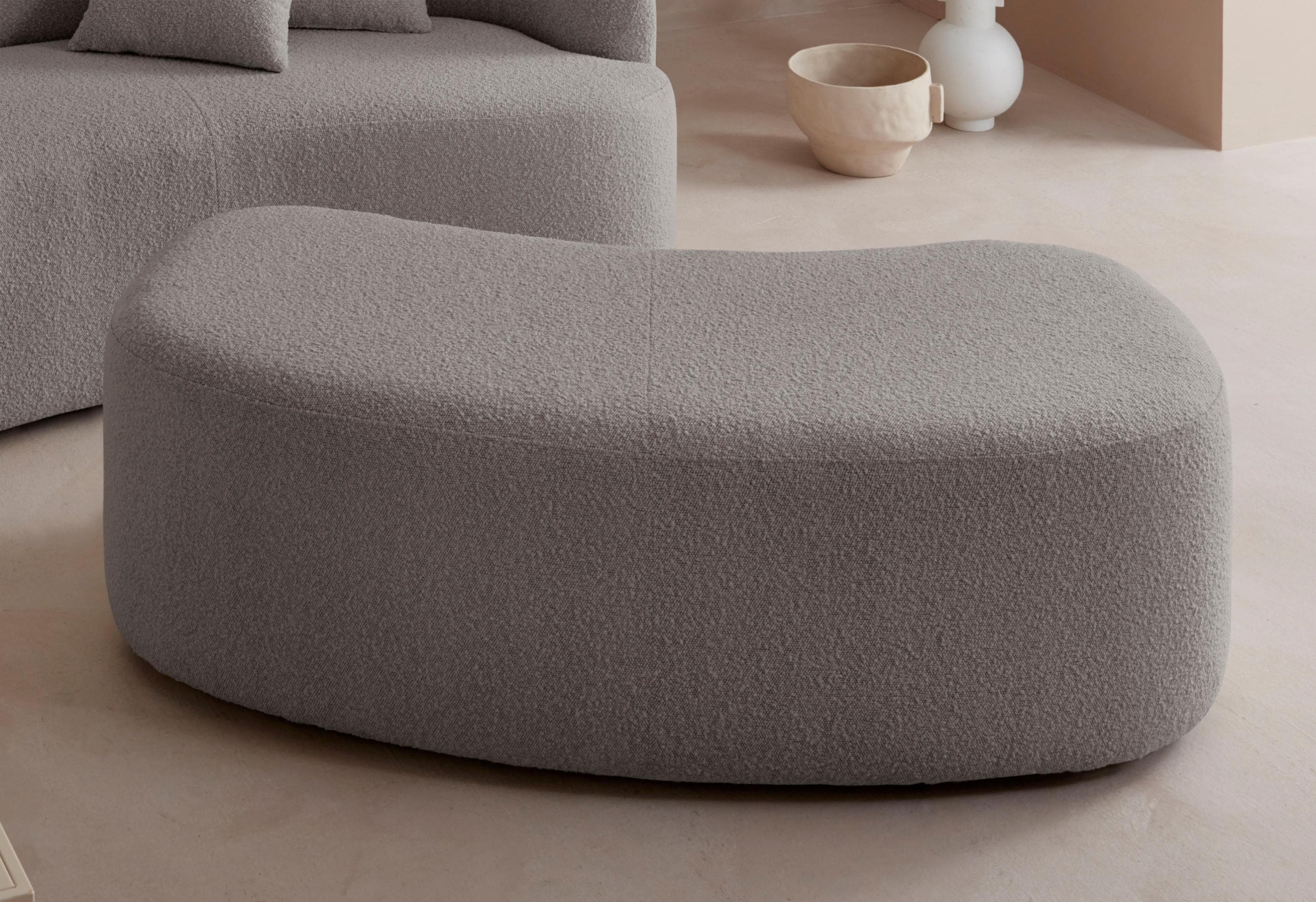 LeGer Home Polsterhocker Dilara Hellgrau Bouclé Samtoptik