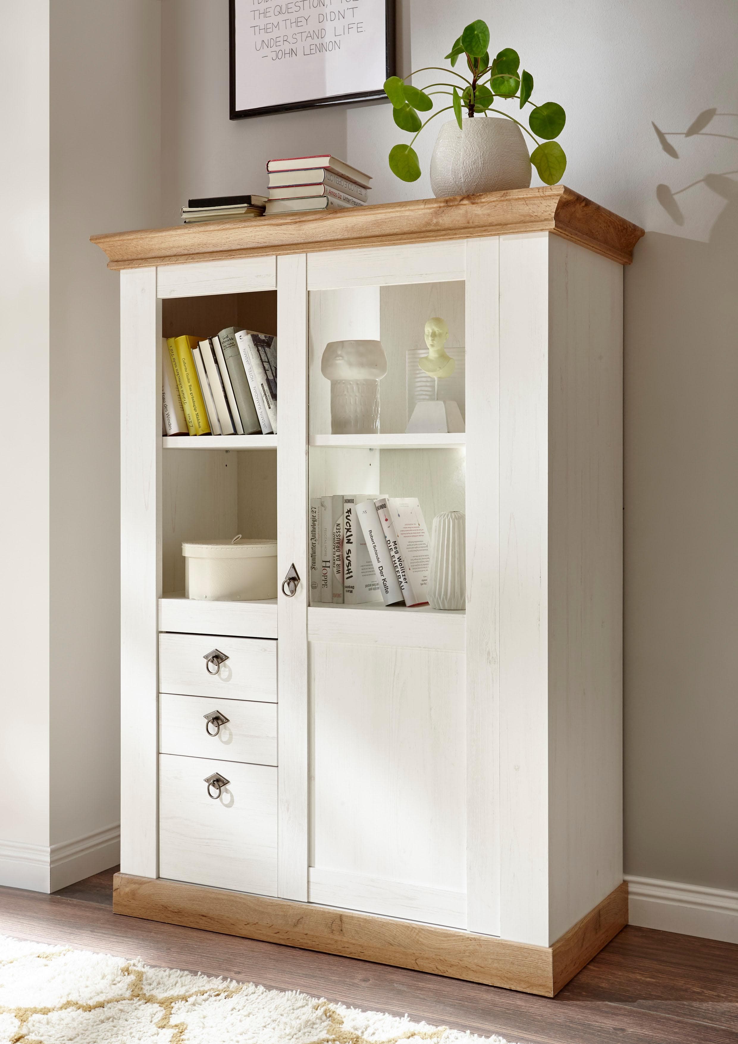 HOME AFFAIRE Highboard Cremona Weiß Eiche Holzwerkstoff