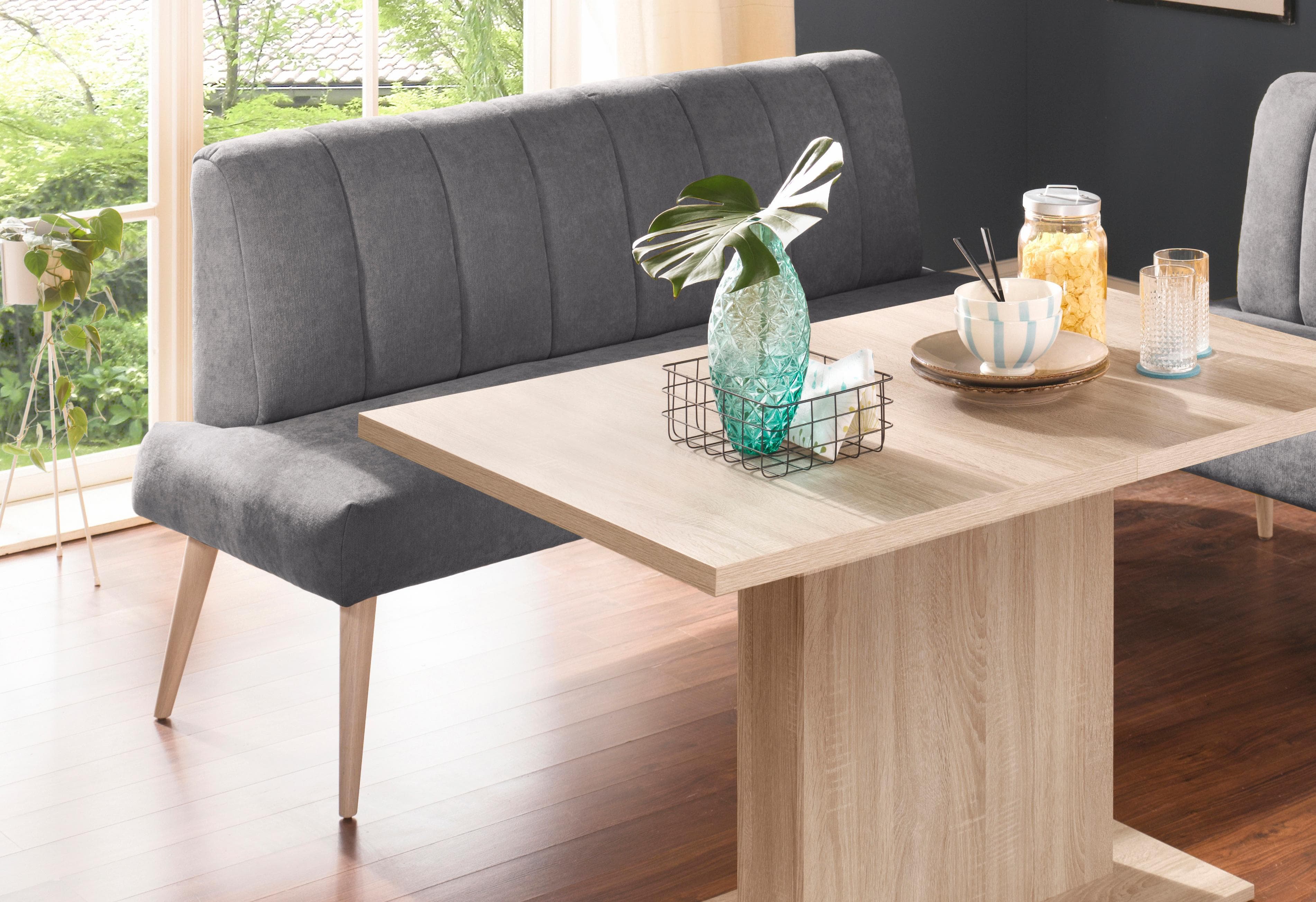 exxpo - sofa fashion Sitzbank Costa, moderne Rückensteppung, bequem und elegant, hoher Holzfuß, hochwertige Detailverarbeitung, Frei im Raum stellbar