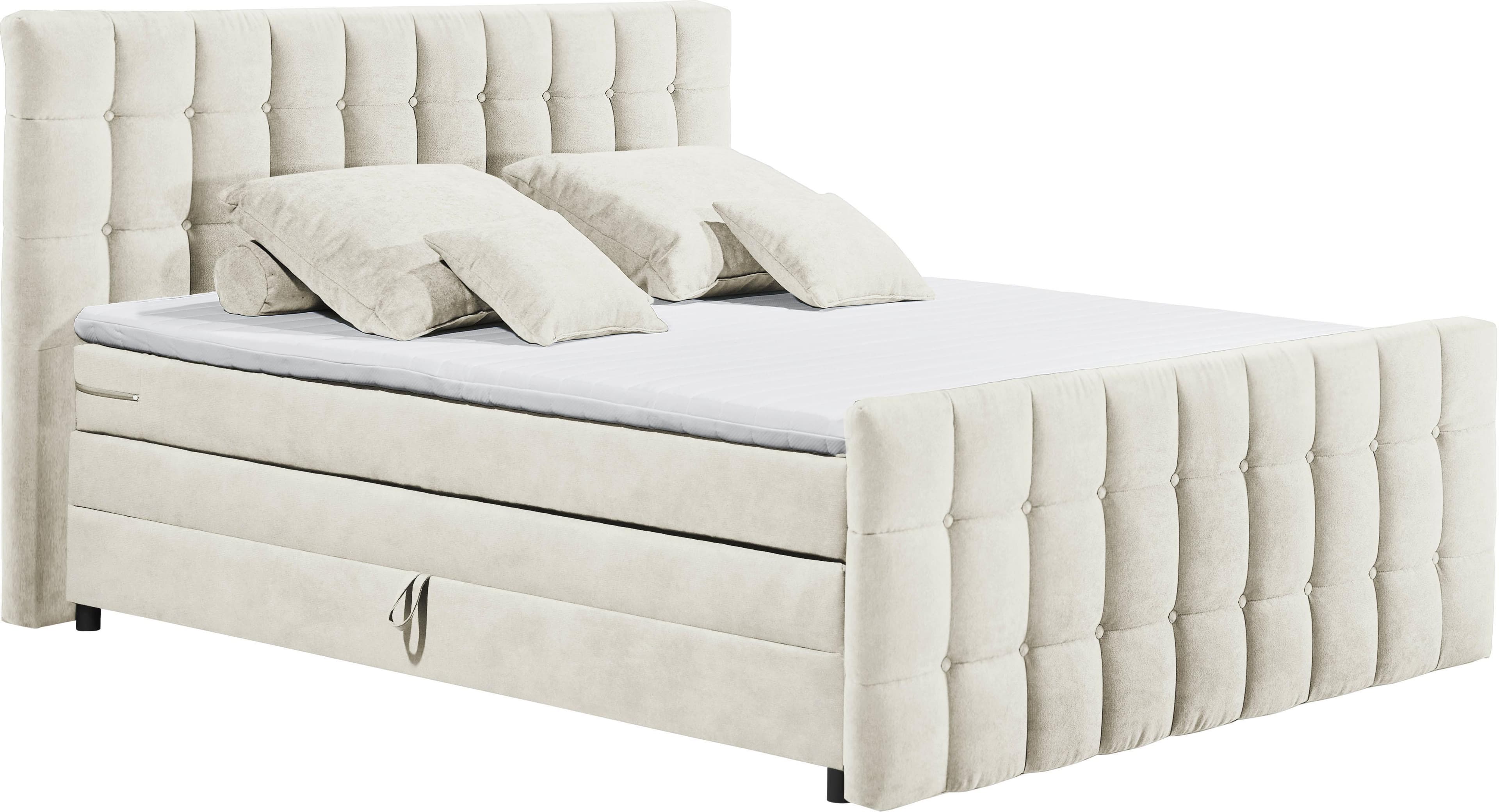 Boxspringbett Mendoza Beige mit 2 Bettkästen und 7-Zonen-Matratzen