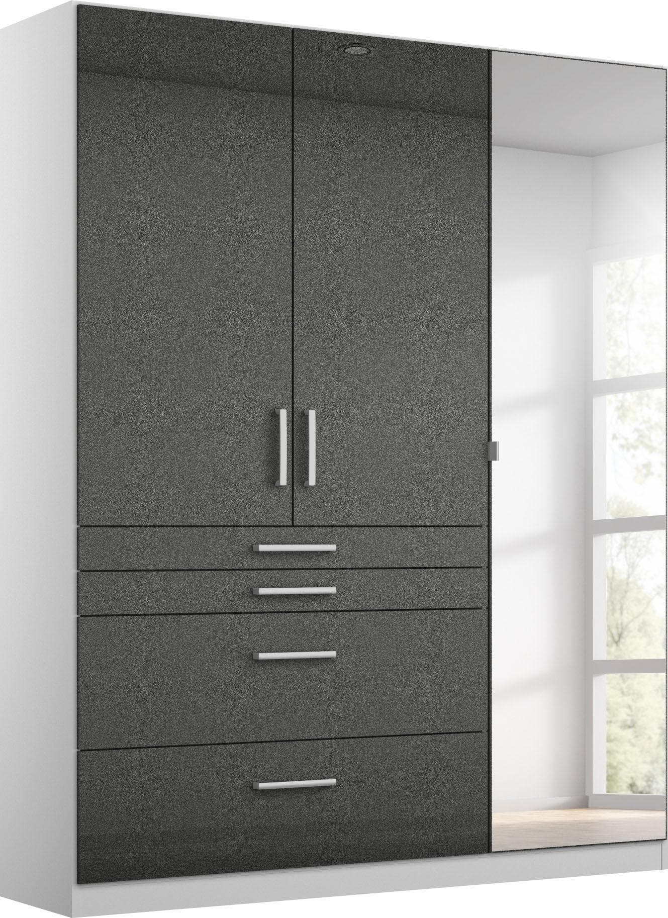 Drehtürenschrank Kleiderschrank mit Spiegel und Schubkasten