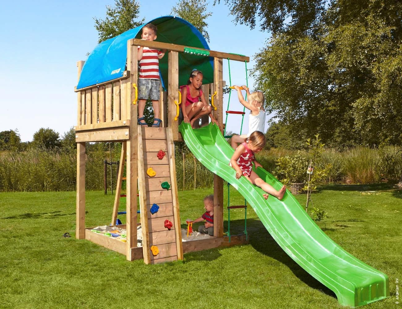 Jungle Gym Spielturm Jungle Villa Natur mit Rutsche und Kletterwand