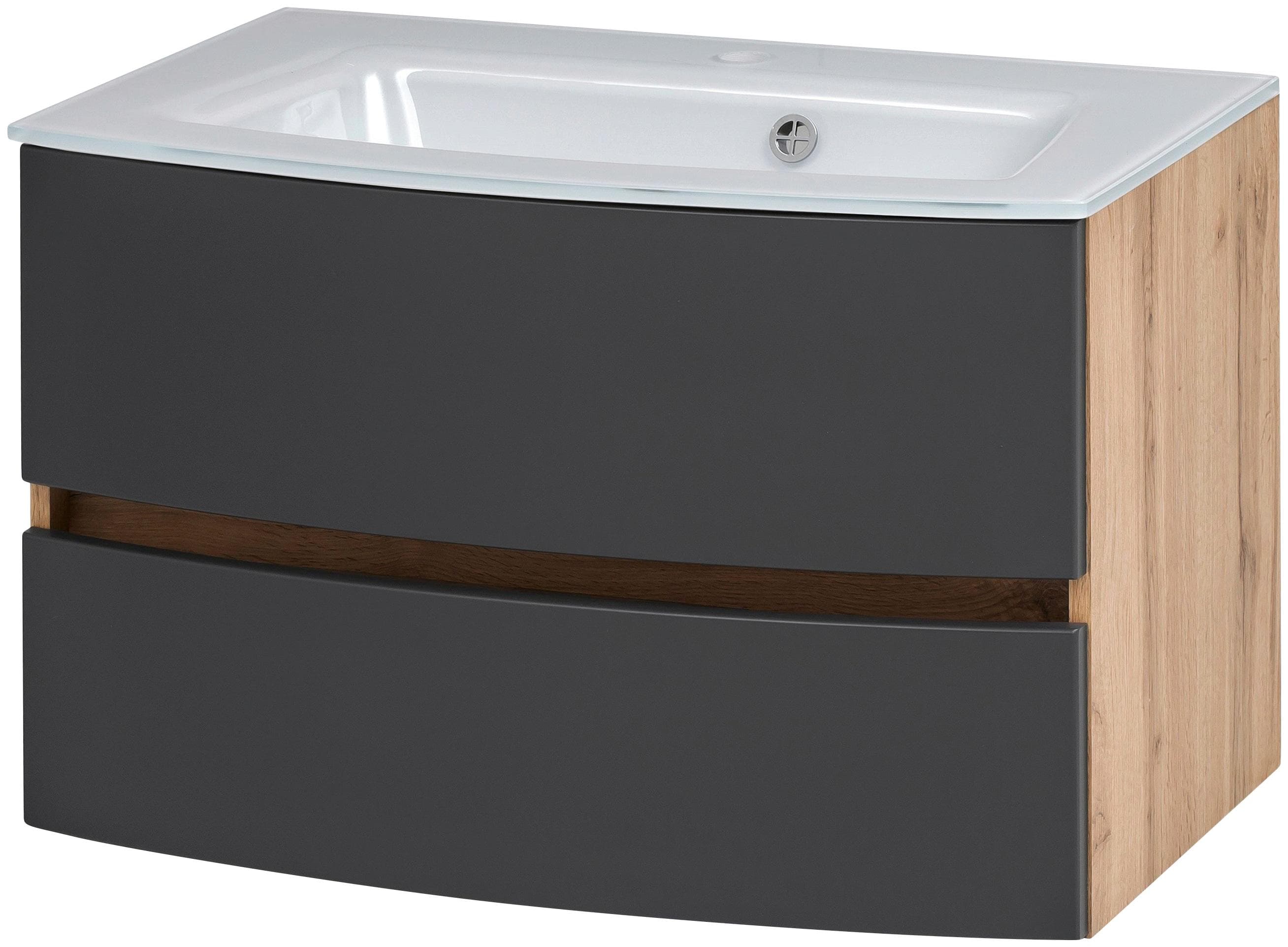 WELLTIME Kaunas Waschtisch 80cm Grau Wotaneiche mit Soft-Close