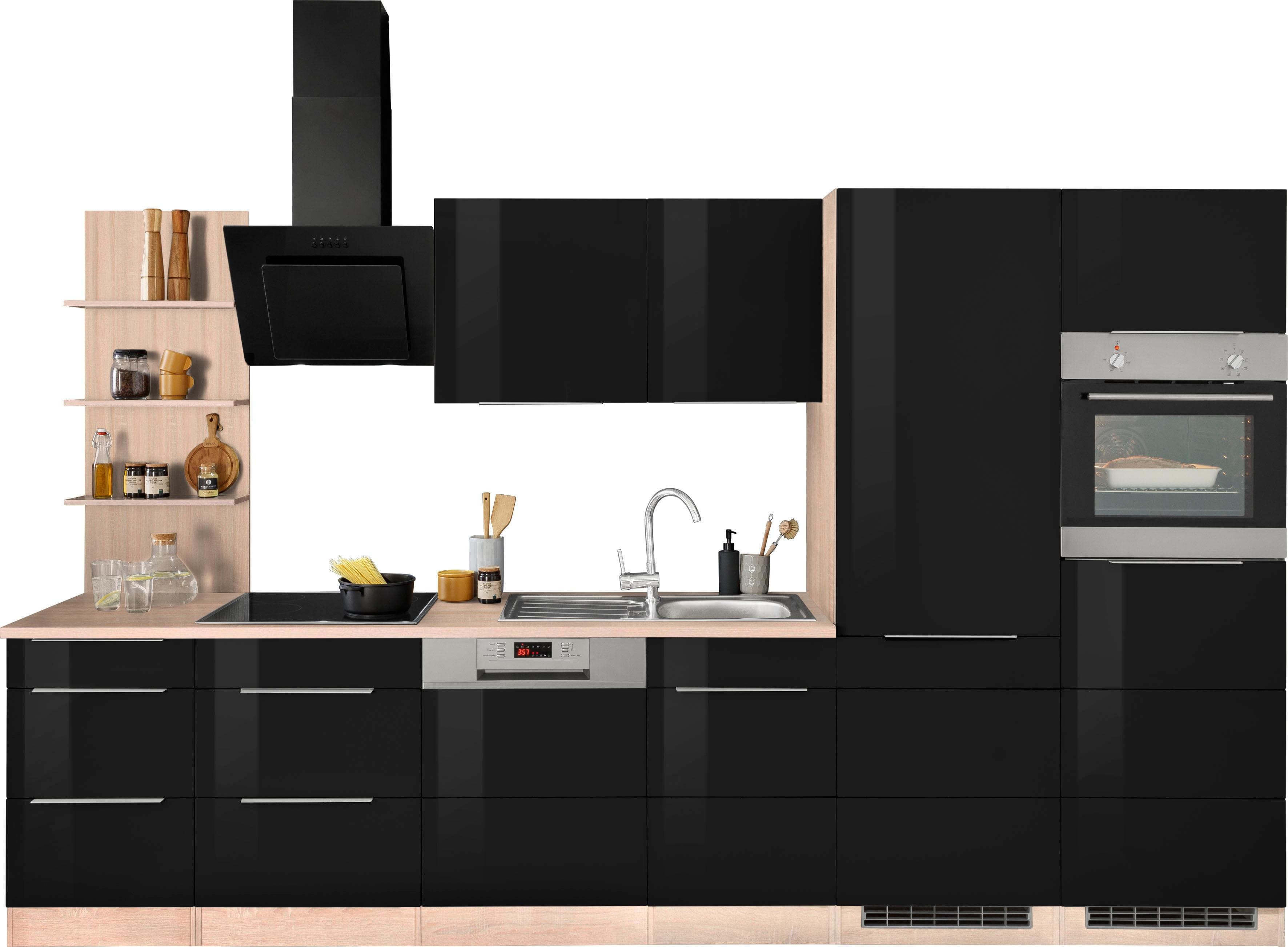 Küchenzeile KOCHSTATION KS-Brindisi 340 cm Schwarz Induktionskochfeld