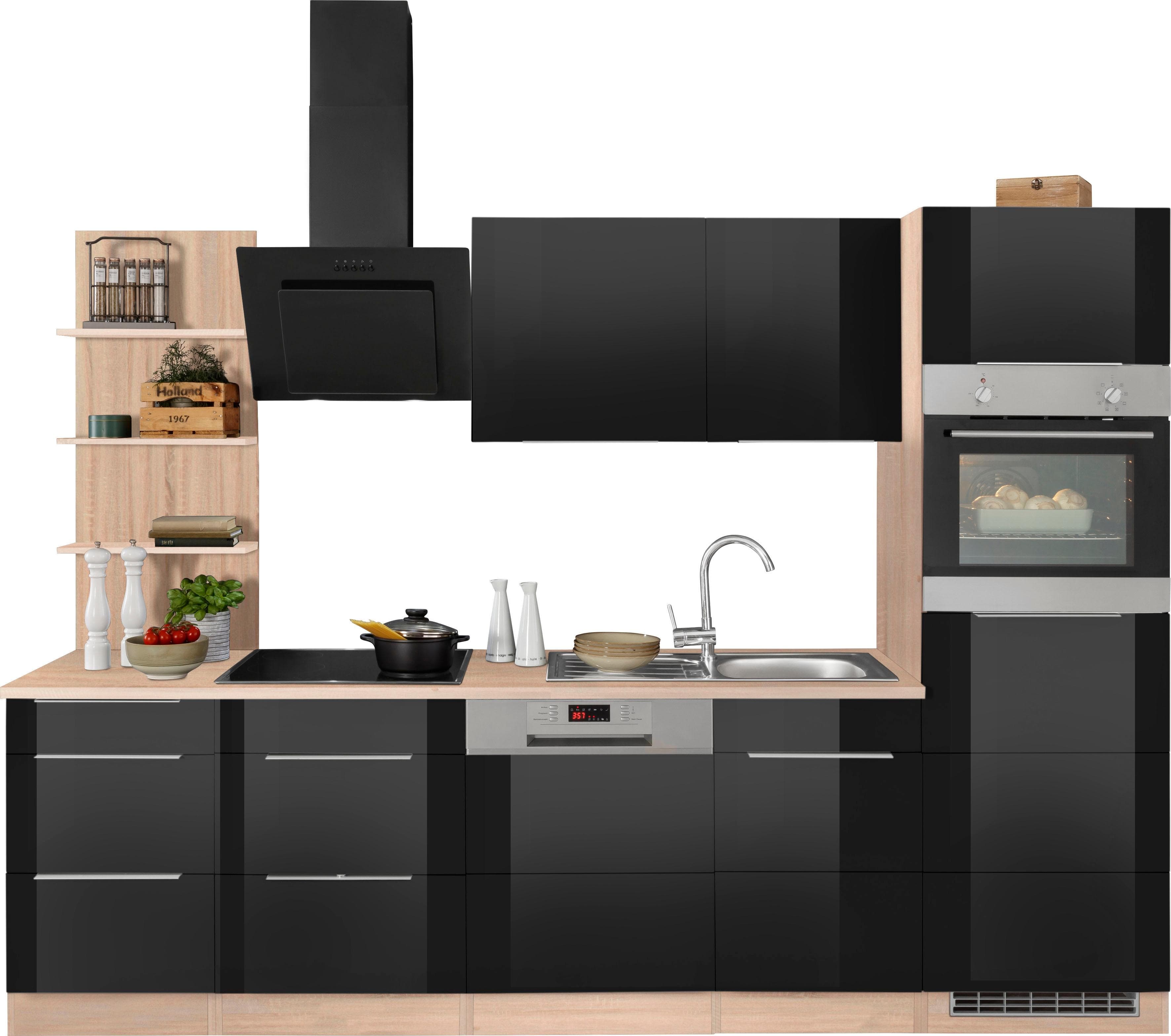 Küchenzeile KOCHSTATION KS-Brindisi 280 cm Schwarz Hochglanz Induktion