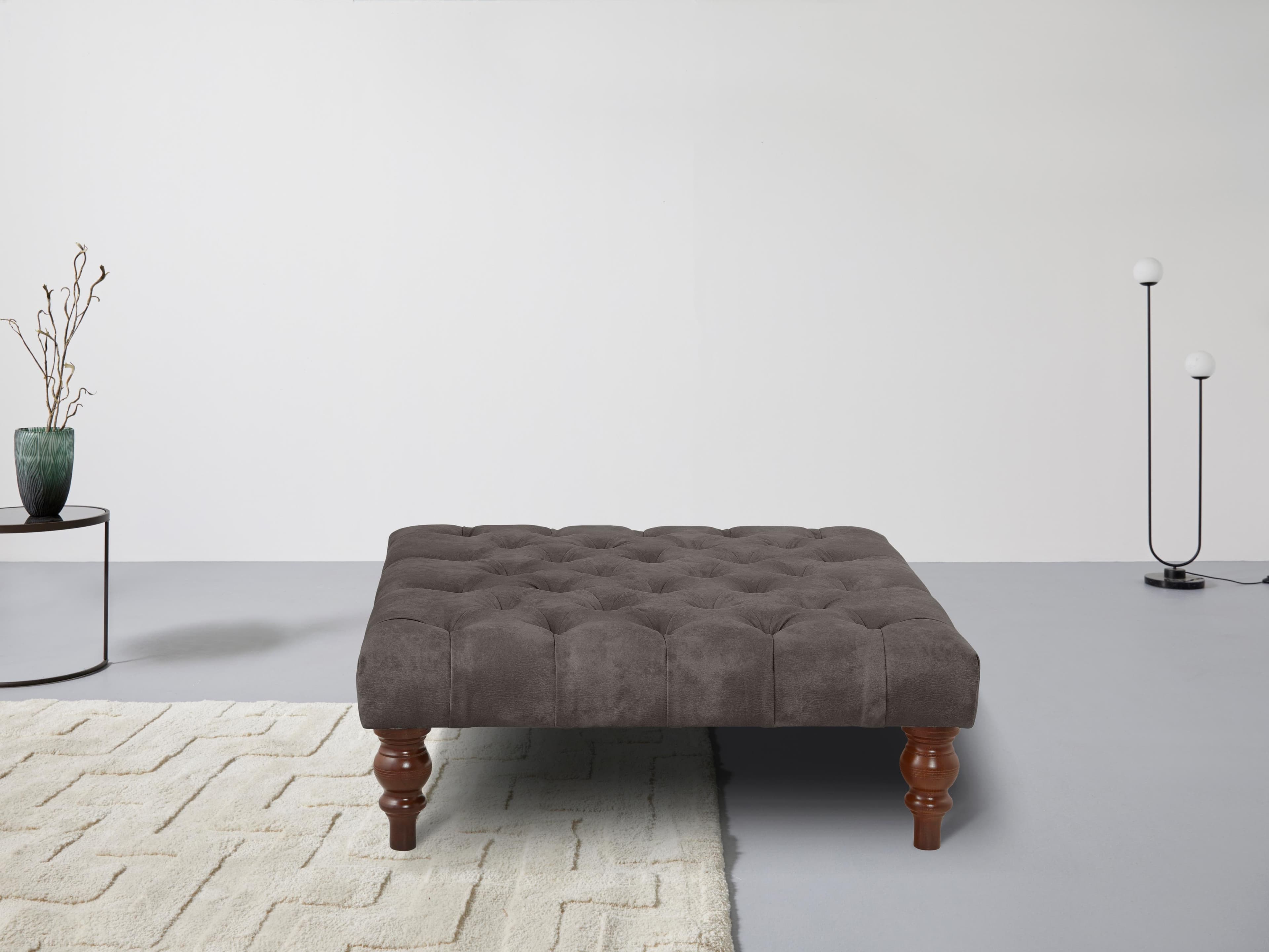 HOME AFFAIRE Polsterhocker Chesterfield Dunkelbraun Microfaser Lederoptik