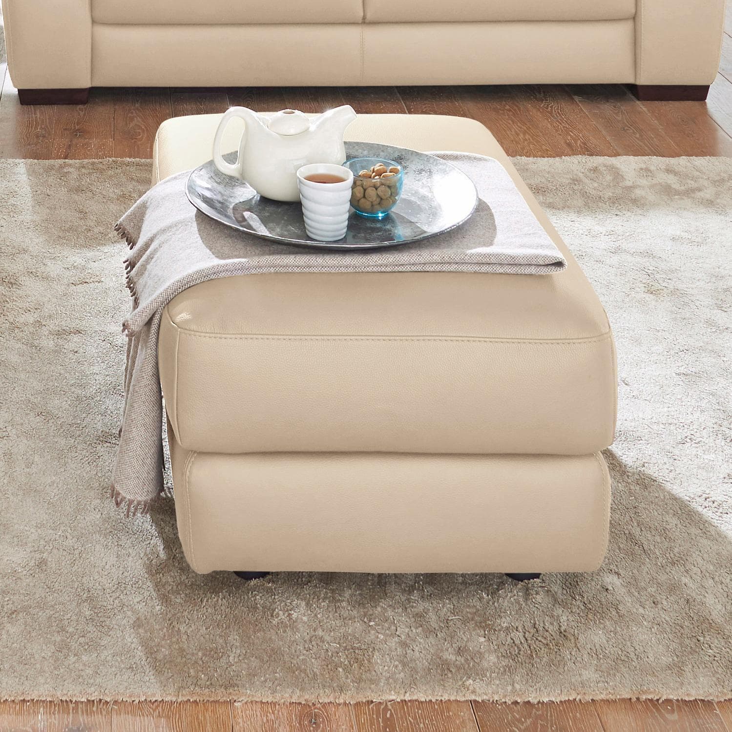 CALIA ITALIA Hocker Gaia Beige Leder Polsterhocker