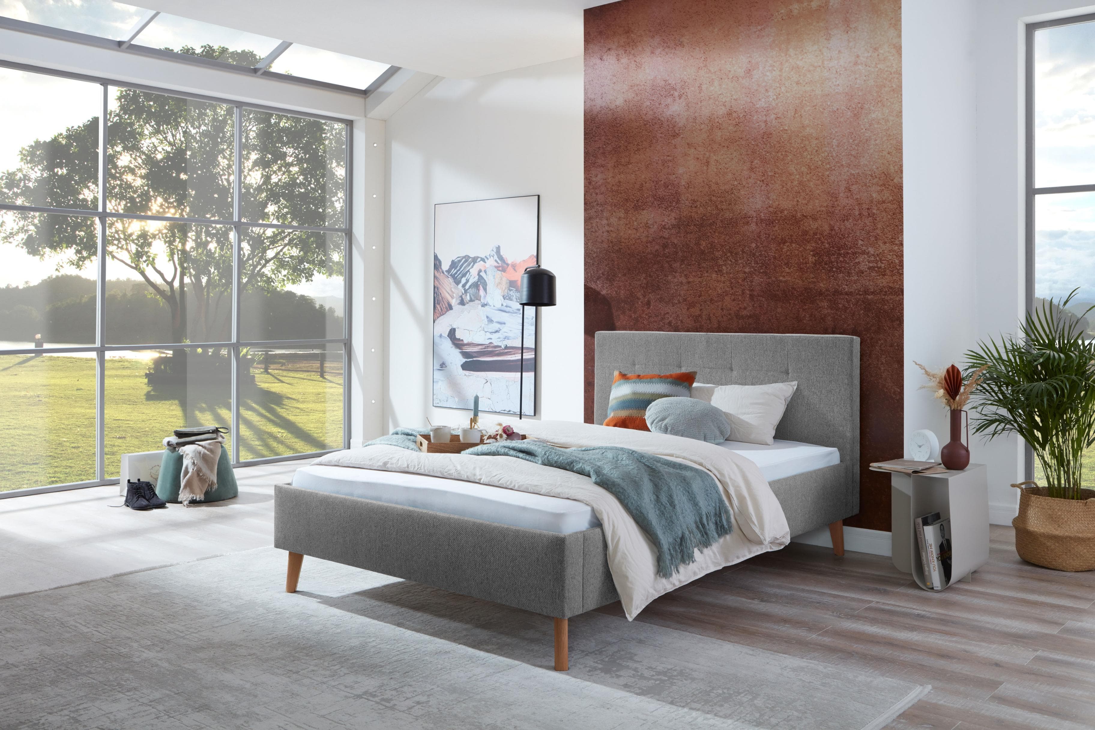 Polsterbett MEISE.MÖBEL Jazz Grau mit Stoffbezug