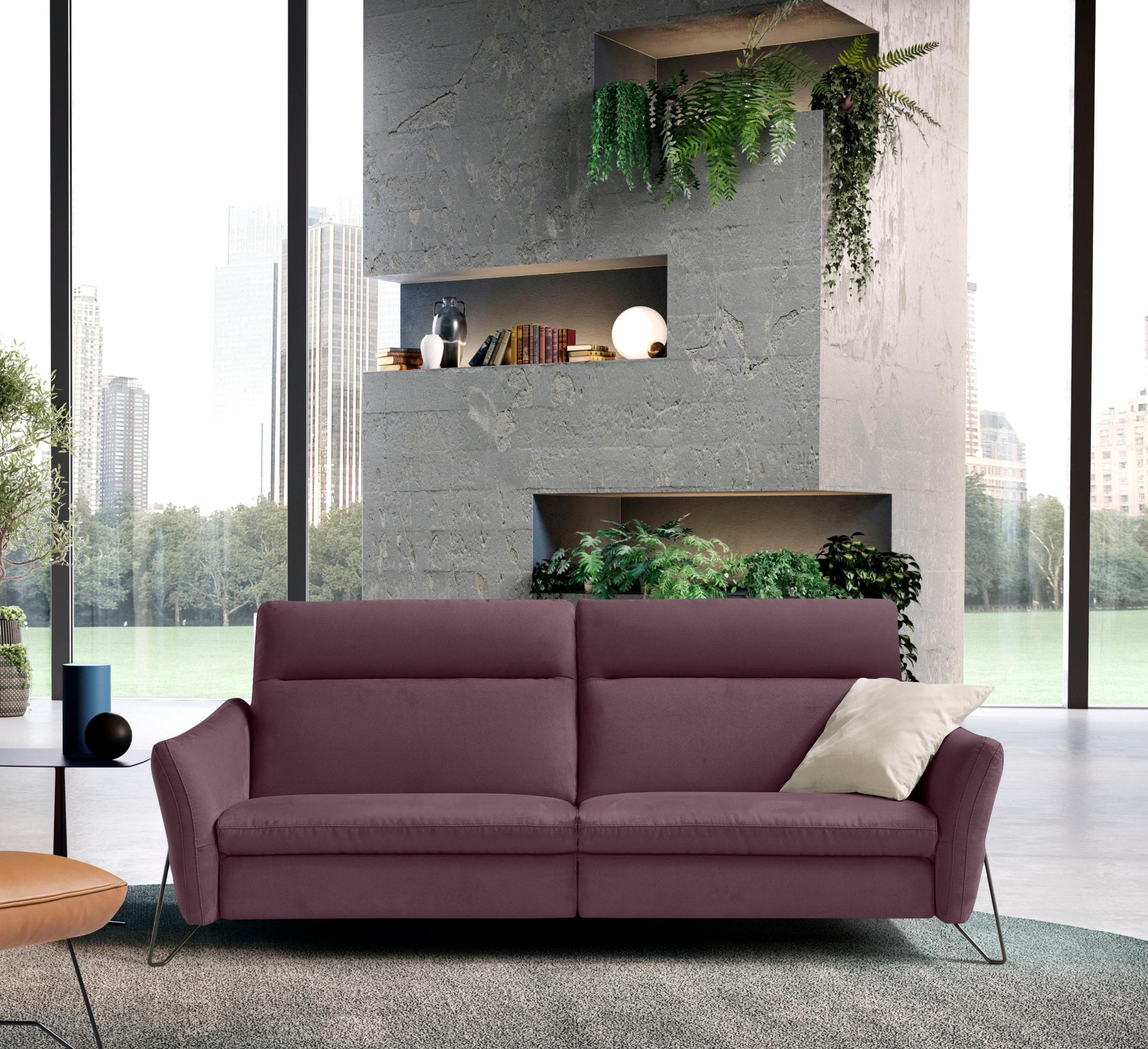 EGOITALIANO Gaia 2-Sitzer Sofa Relaxfunktion Plum Microfaser