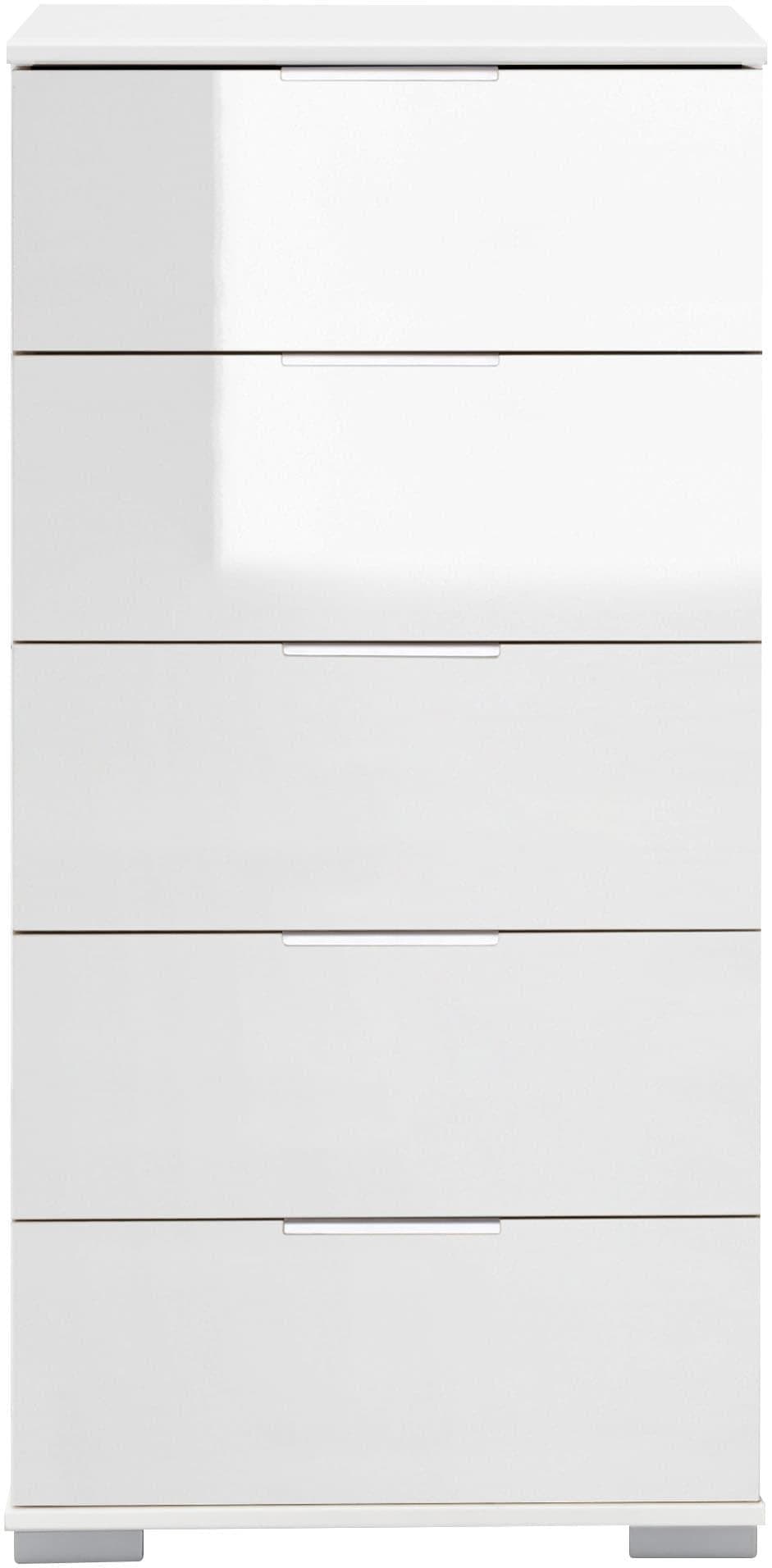 Weiße Kommode mit 5 Schubladen und Glasfront | Praktische Aufbewahrungslösung