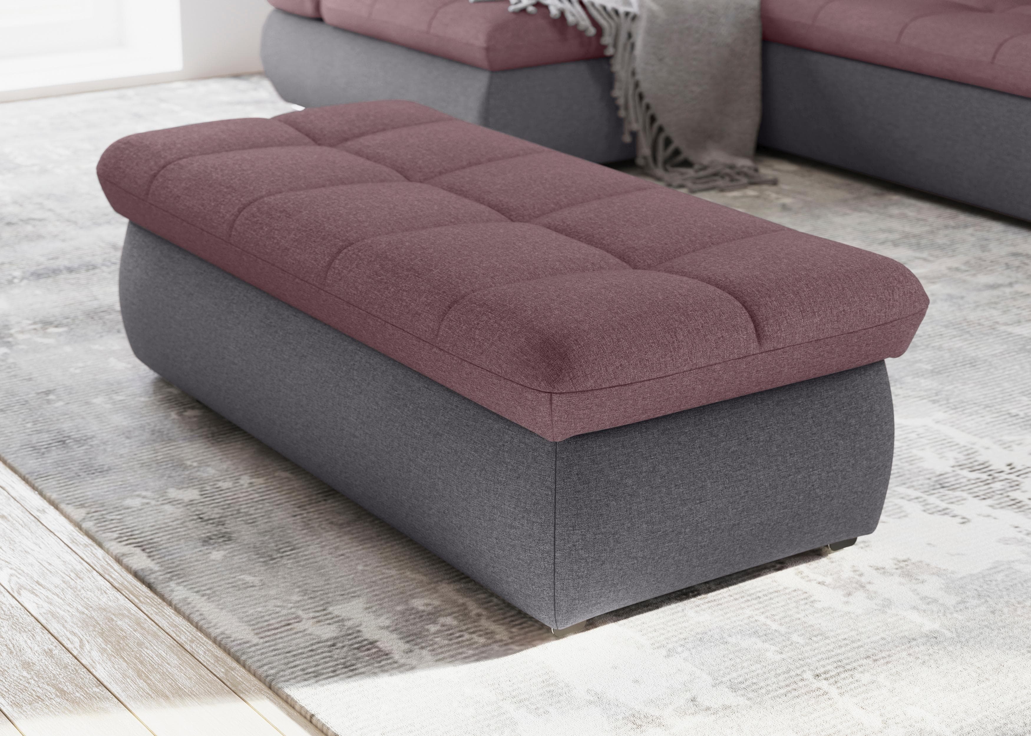 DOMO COLLECTION Polsterhocker Moric Grau/Beere mit Stauraum