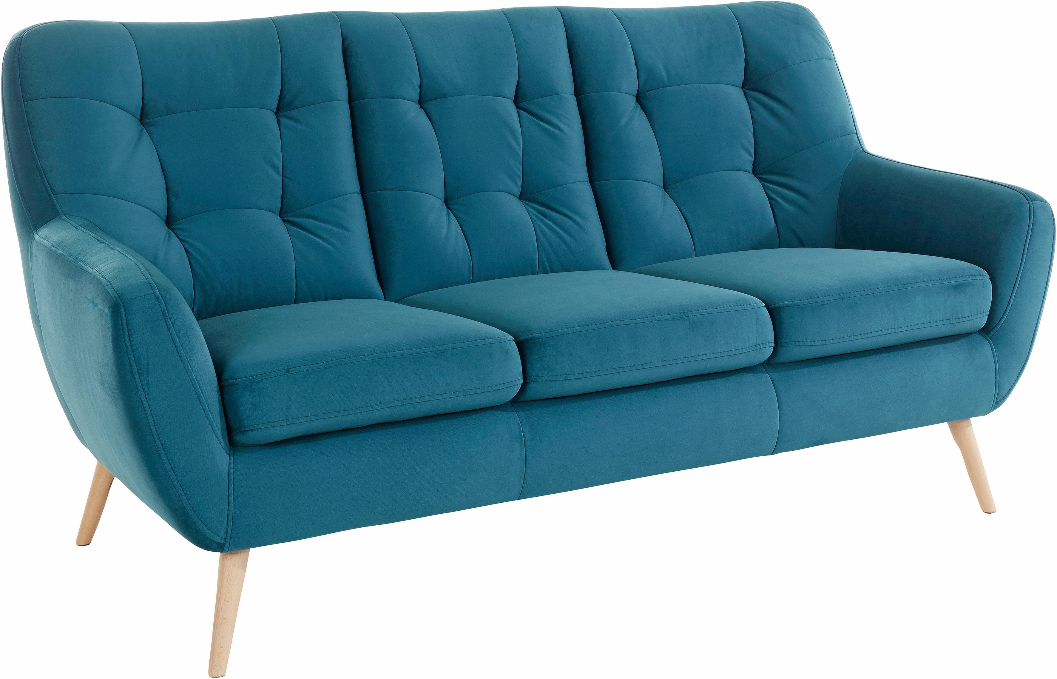 exxpo 3-Sitzer Sofa Scandi türkis-blau mit Holzfüßen