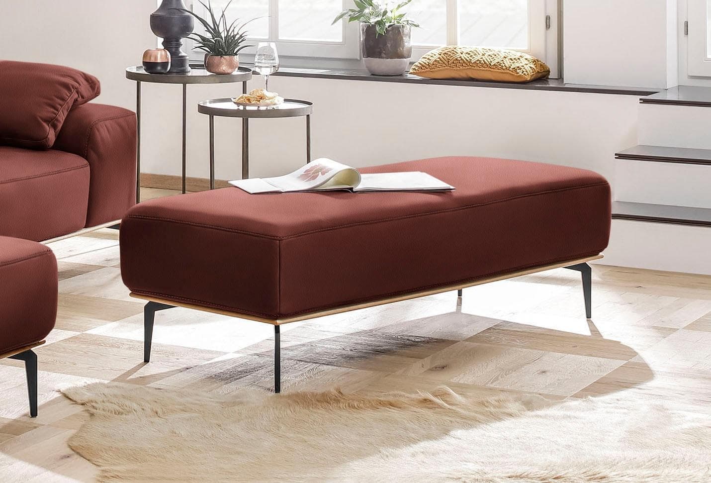 W.SCHILLIG Polsterhocker run Leder Eiche Schwarz