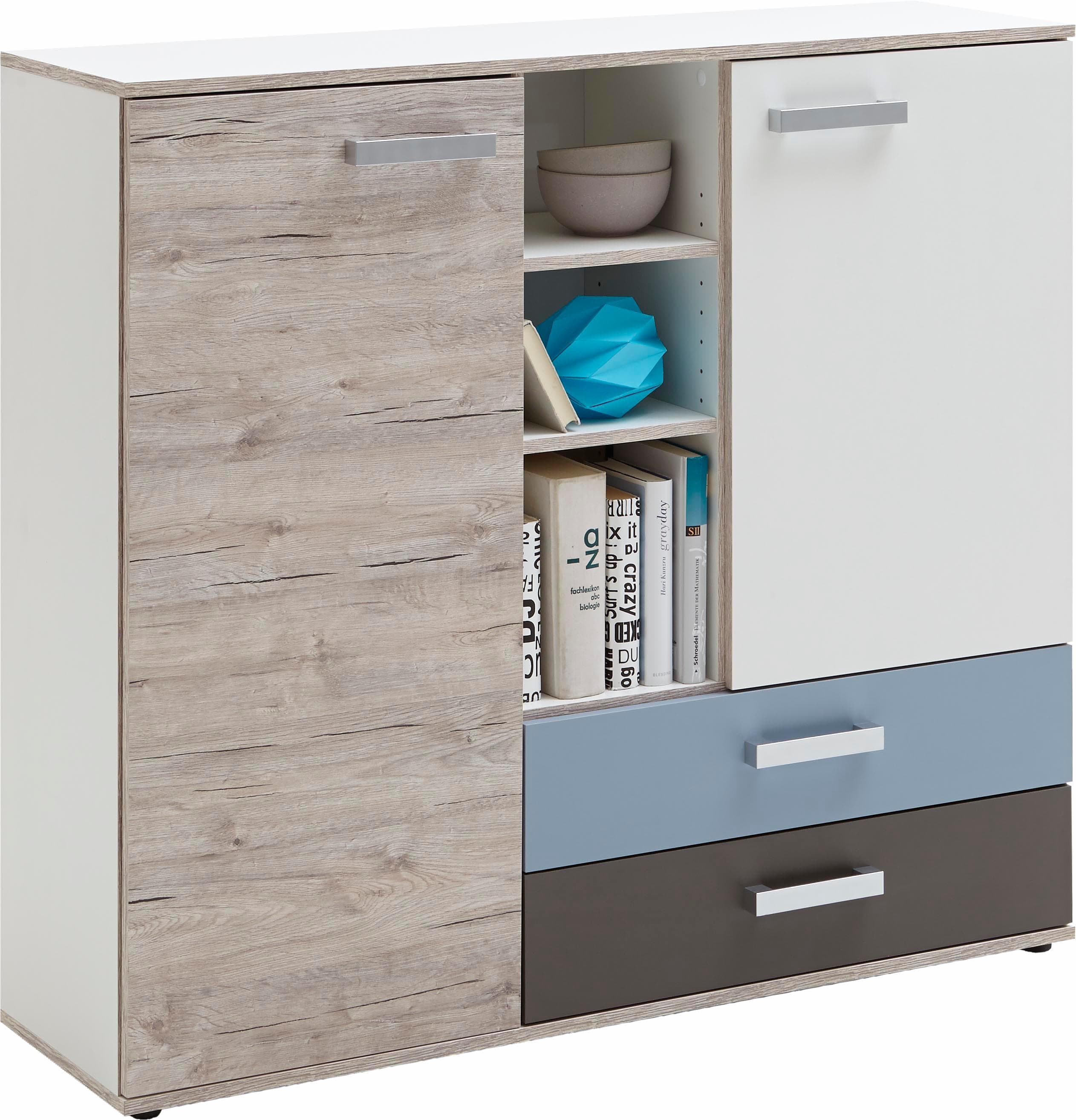 FMD Kommode Nona 4 Weiß/Bunt mit Schubkästen