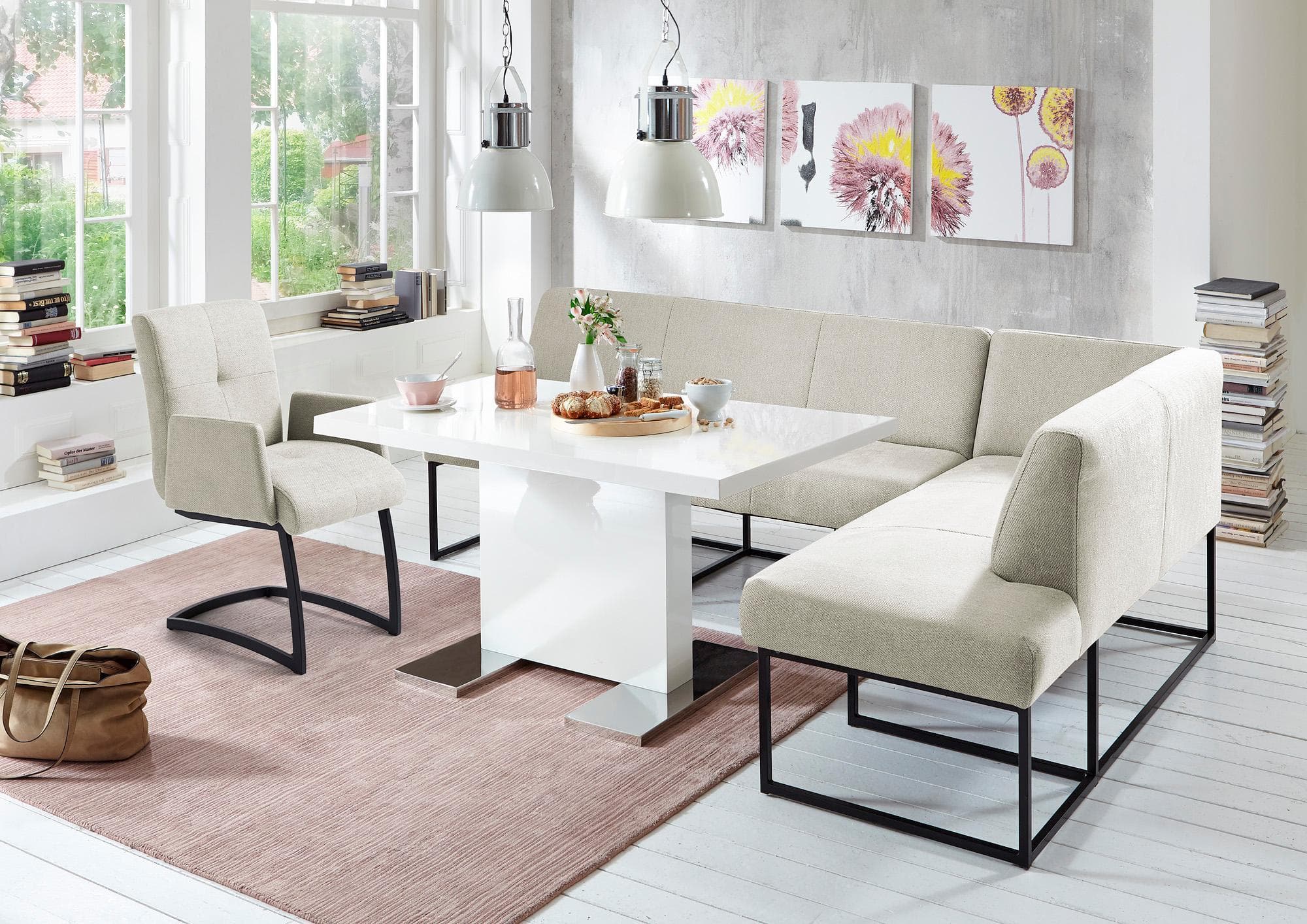 EXXPO Eckbank Affogato Silber Webvelour Frei Im Raum Stellbar