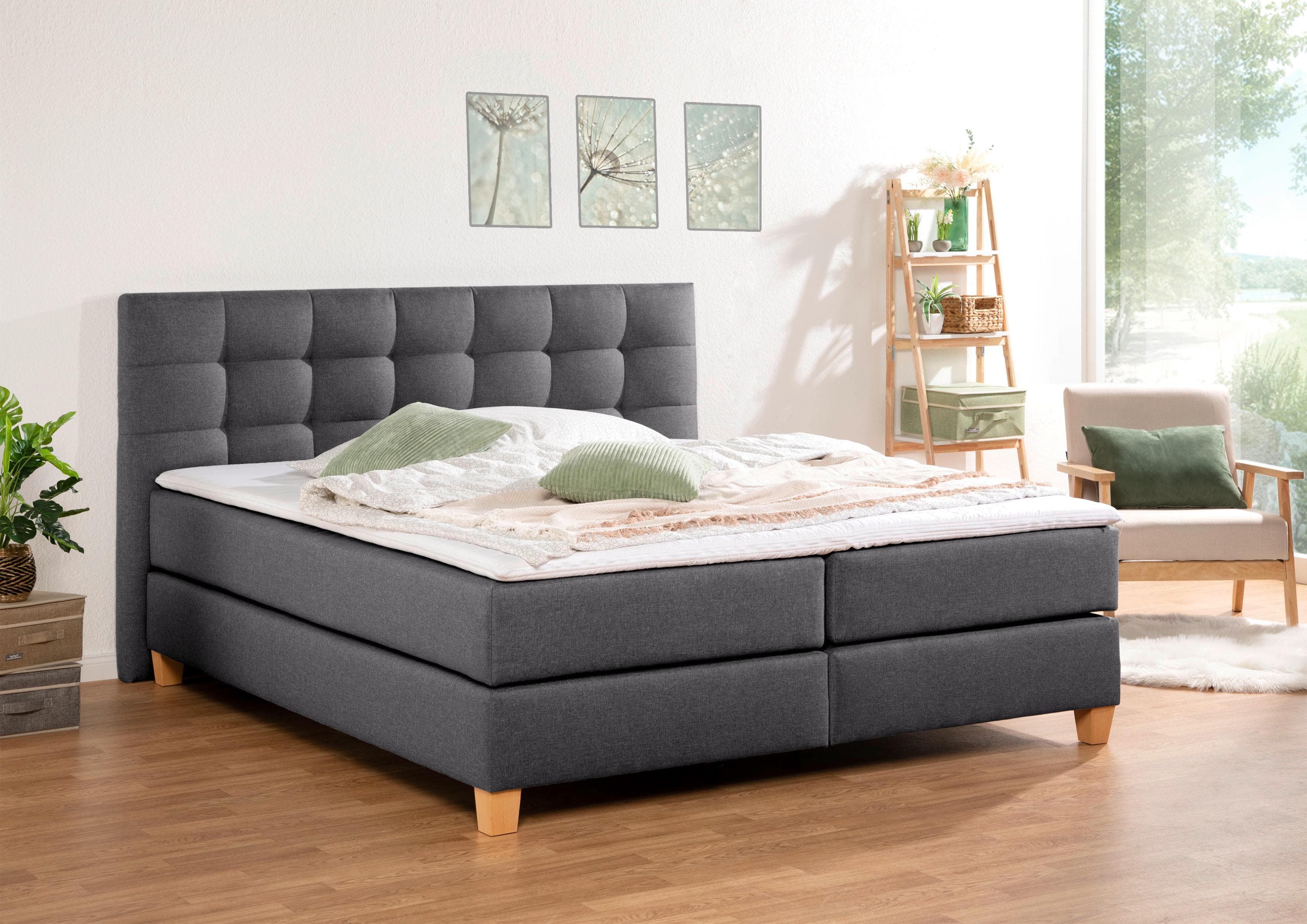 HOME AFFAIRE Boxspringbett Moulay Anthrazit mit Topper