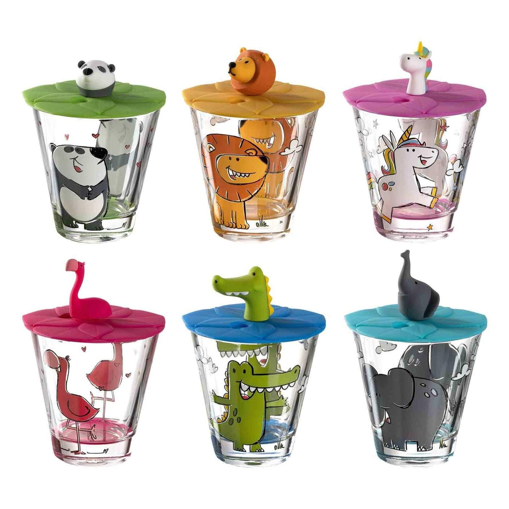 Leonardo Kinderbecher mit Deckel Bambini 215 ml 6er Set Bunt
