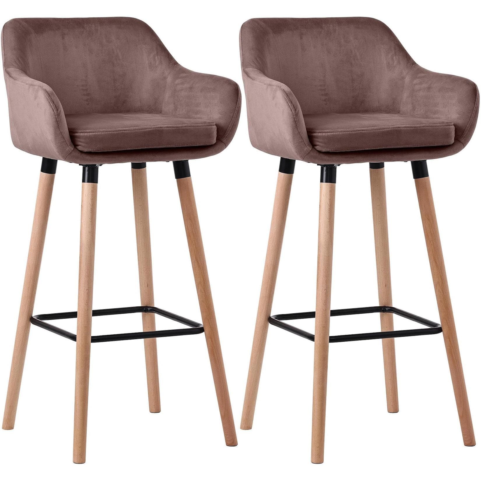 CLP Barhocker 2er Set Grant gepolstert mit Lehne Samtbezug Holzgestell