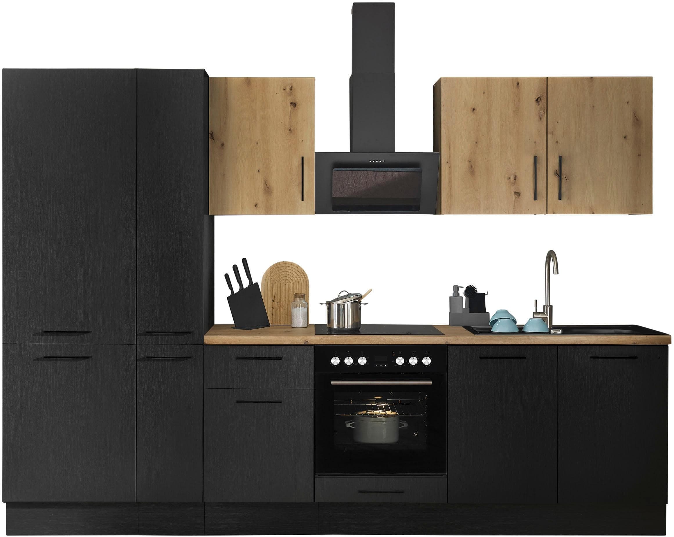 Küchenzeile BASIC BY BALCULINA Turin Schwarz mit Induktionskochfeld