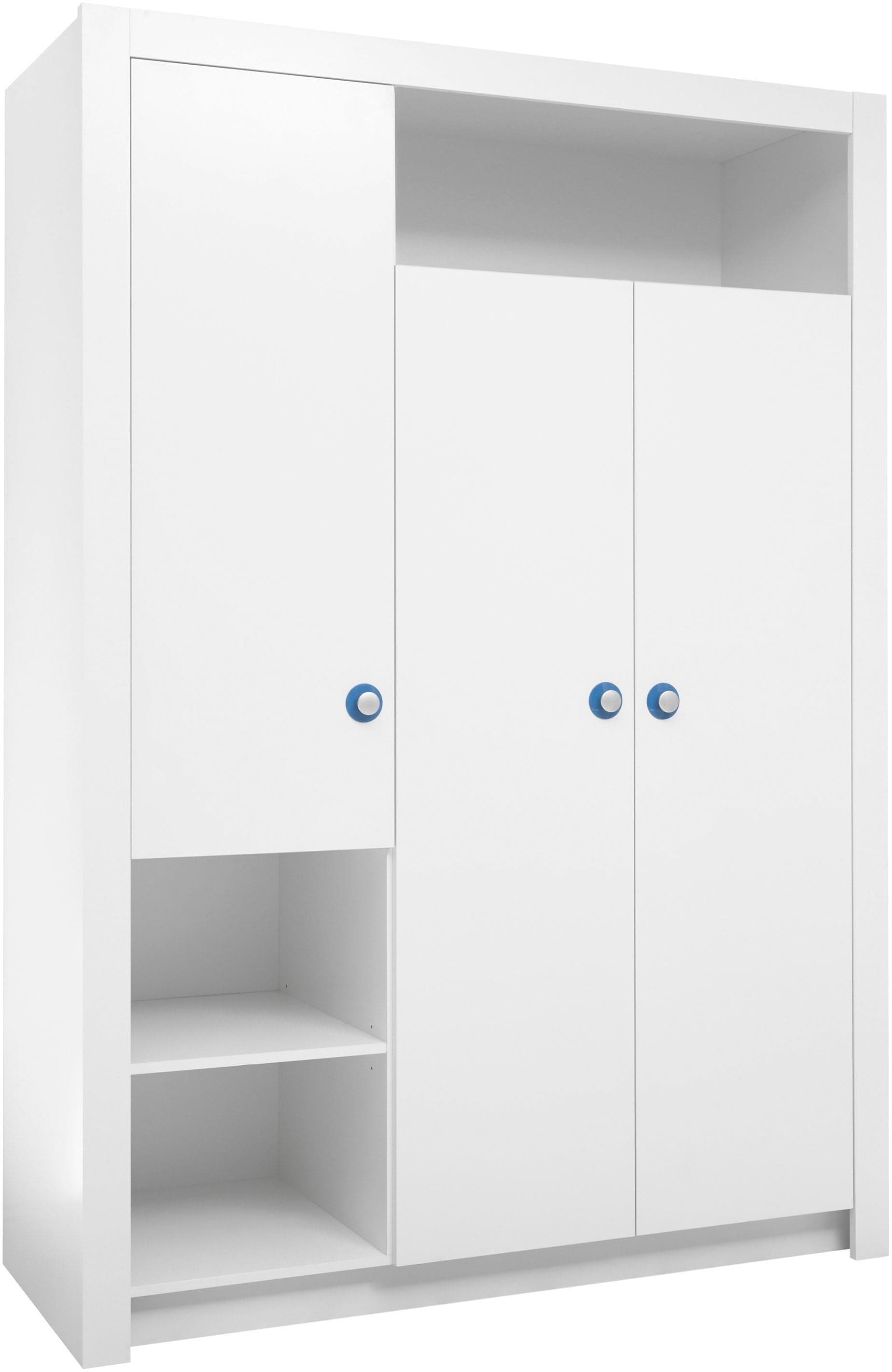 Kinderkleiderschrank weiß mit 3 Türen  und bunten Griffen