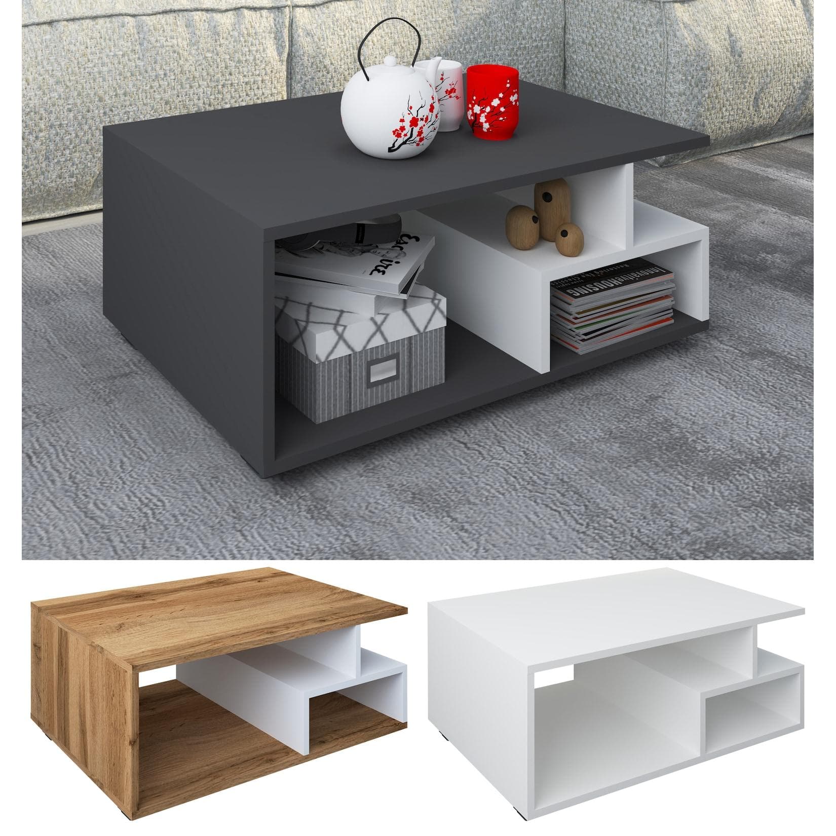 VCM Couchtisch Sulas Weiß Modern Mit 4 Fächern