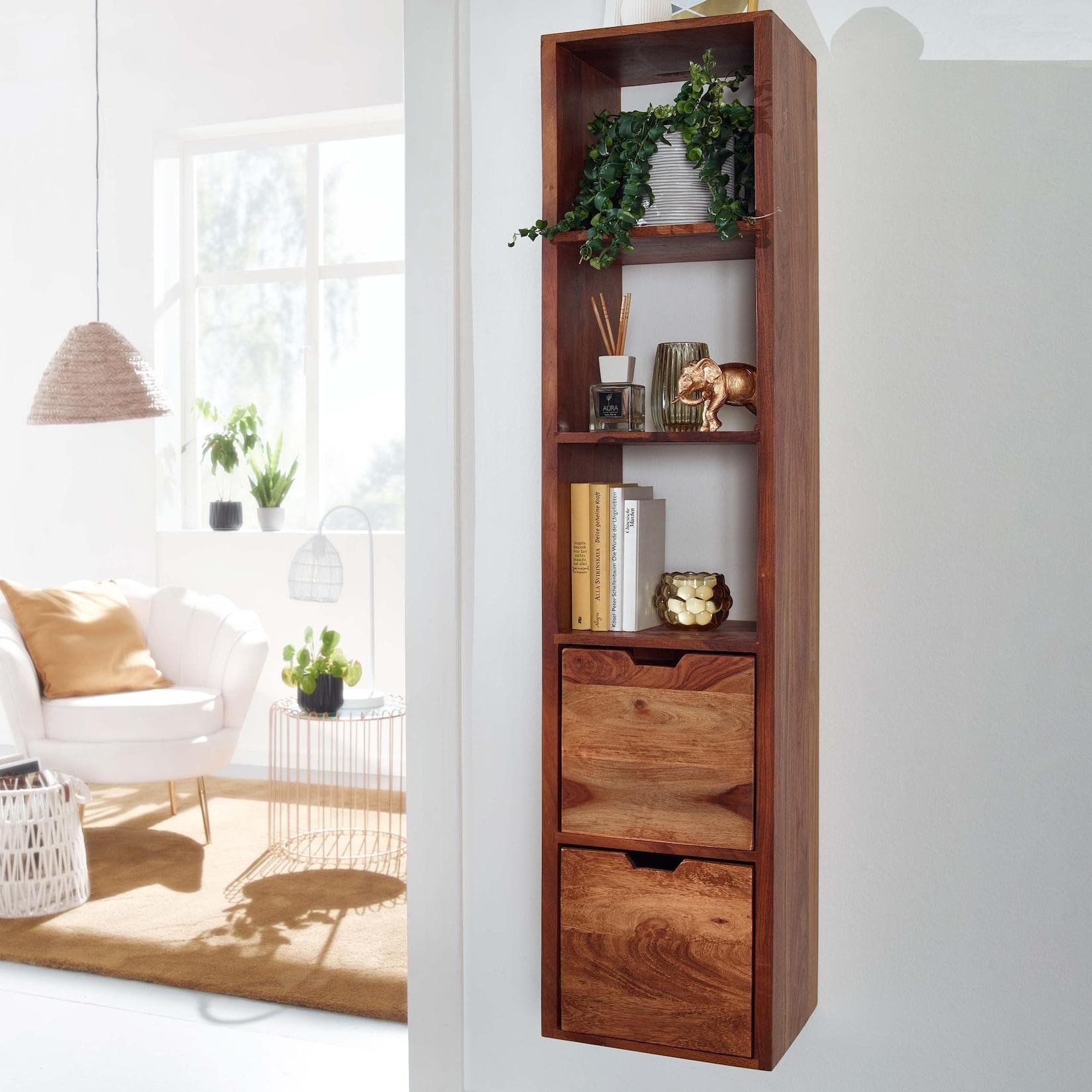 FineBuy Wandregal Schweberegal mit Schubladen Holz Hängend