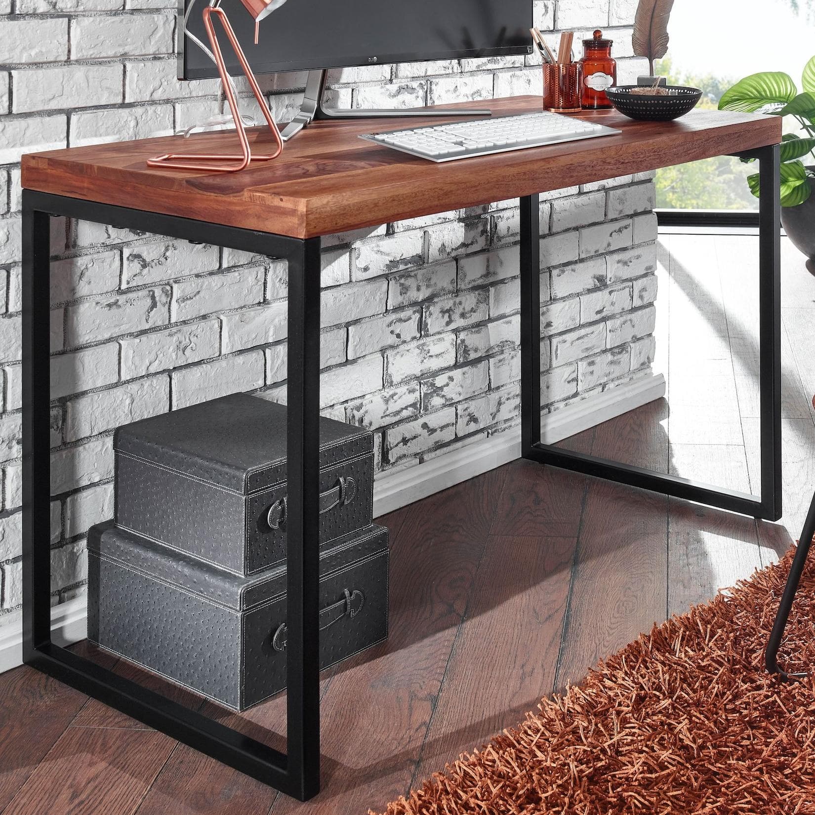 FineBuy Schreibtisch Industrial Design Massivholz Bürotisch