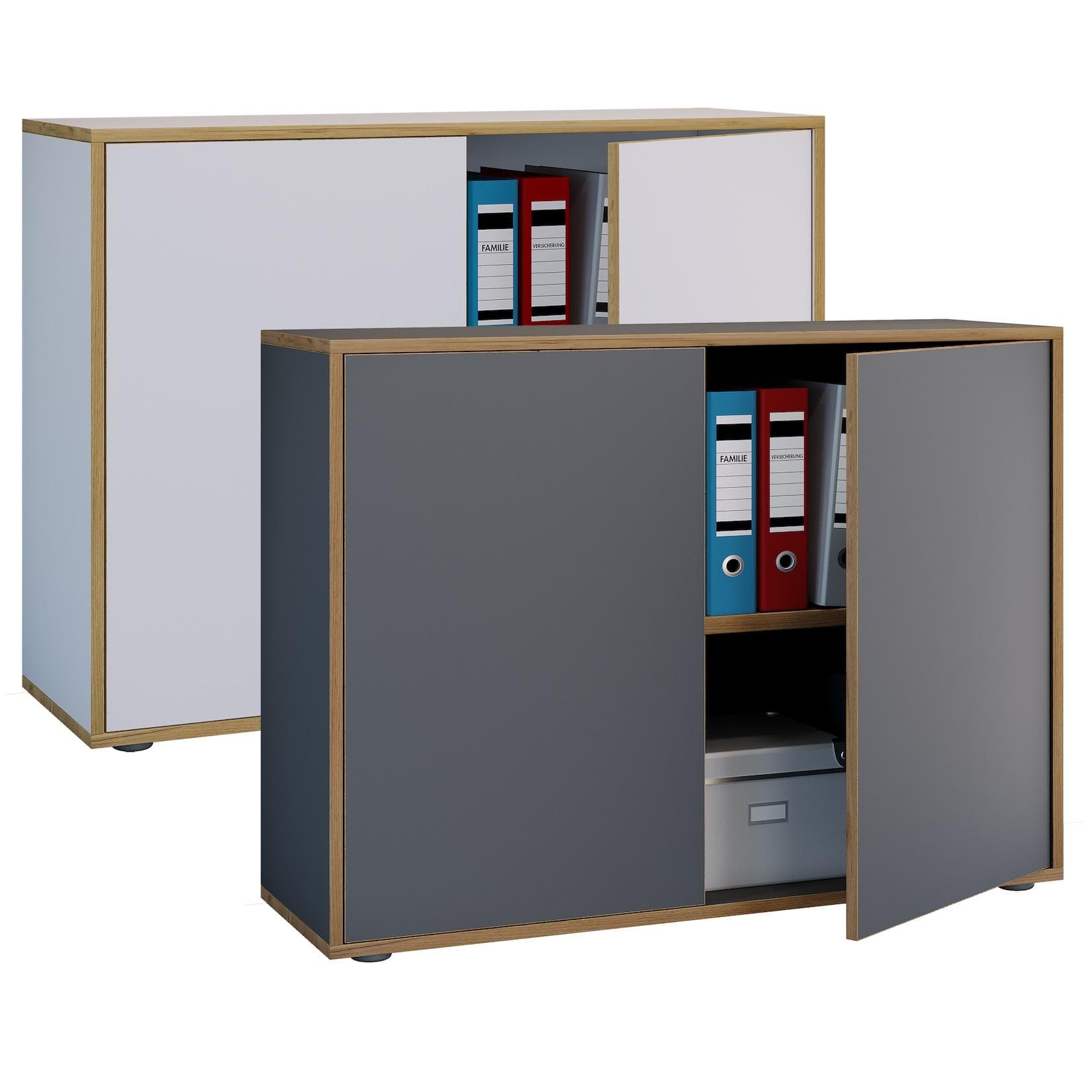 VCM Aktenschrank Salia 2-fach Anthrazit Holz mit Drehtüren